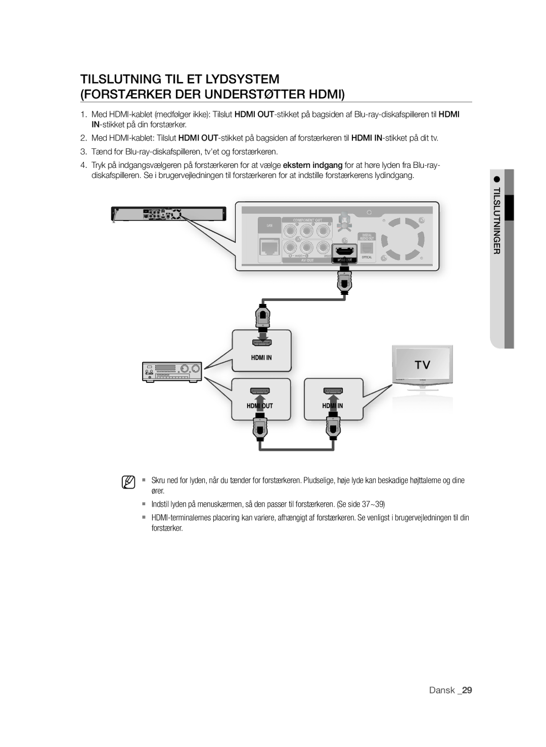 Samsung BD-P1580/XEE manual Ører, Er tning tilslu 