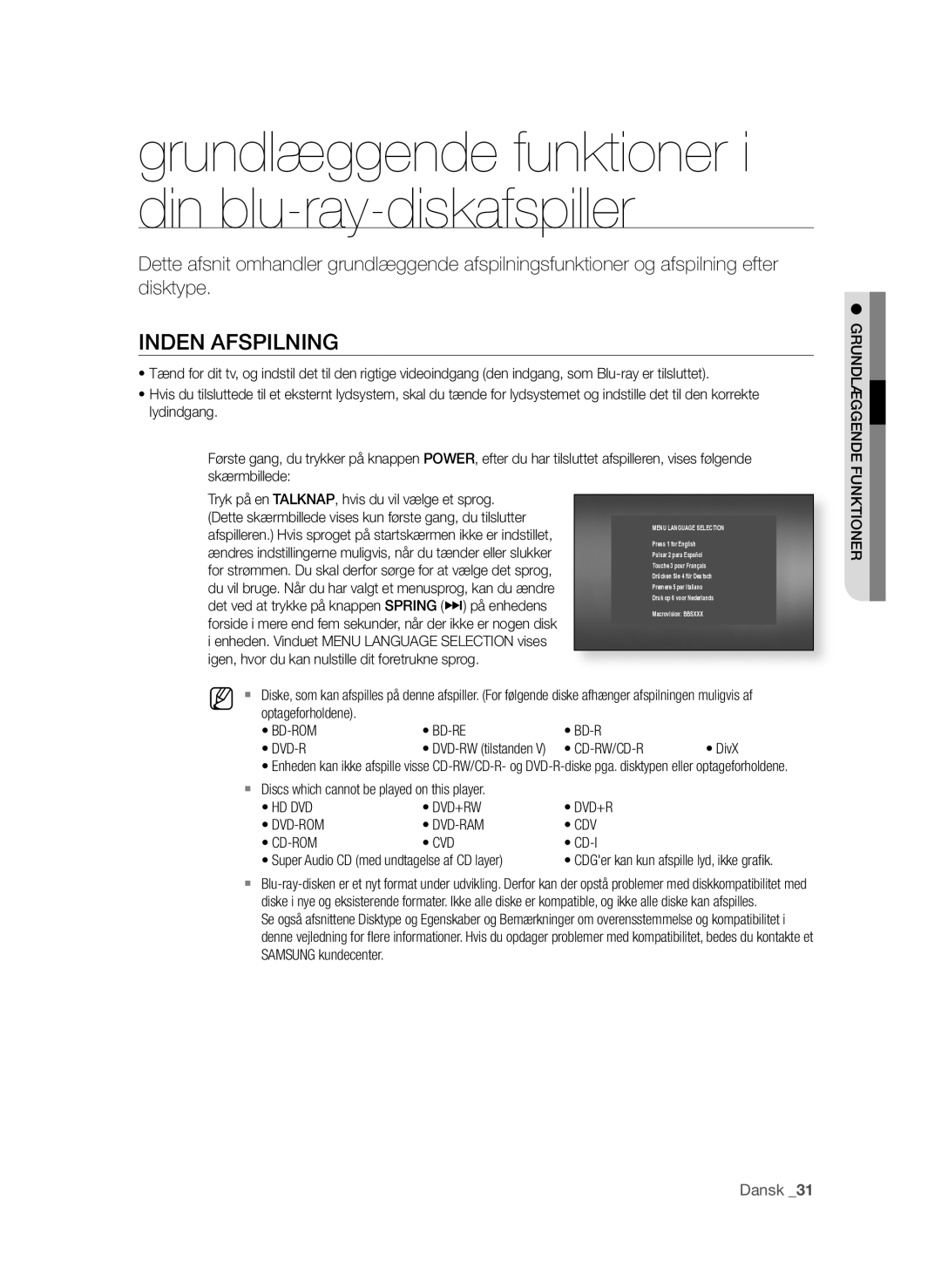 Samsung BD-P1580/XEE manual INdeN AFsPIlNING, Bd-Rom Bd-Re, Cd-Rw/Cd-R, Hd Dvd Dvd+Rw Dvd-Rom Dvd-Ram Cdv Cd-Rom Cvd 