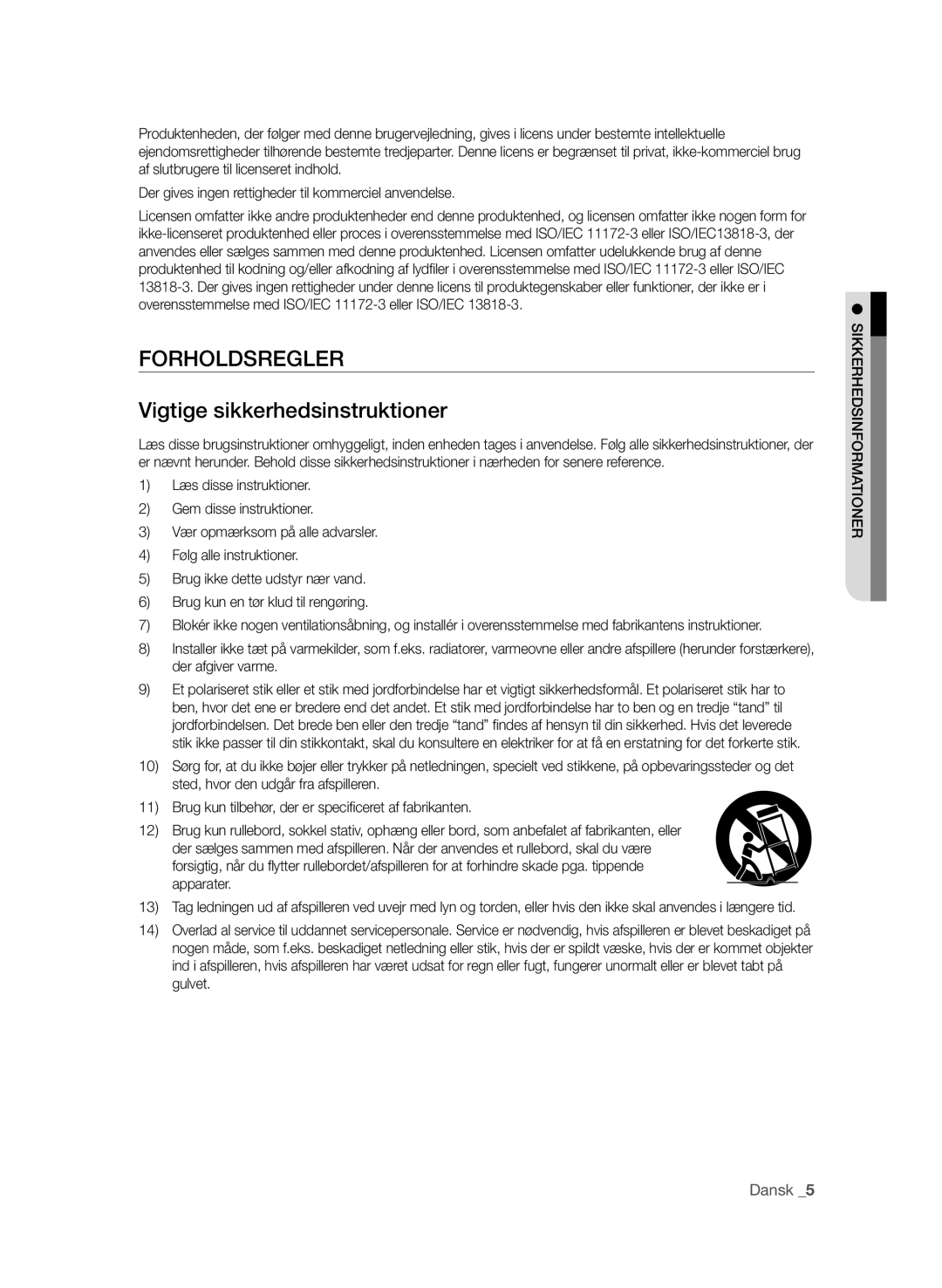 Samsung BD-P1580/XEE manual Forholdsregler Vigtige sikkerhedsinstruktioner 