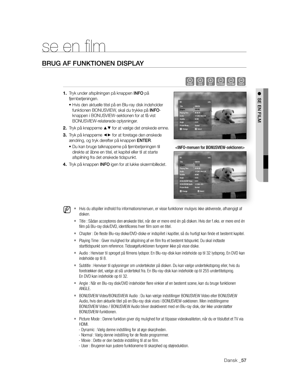 Samsung BD-P1580/XEE manual Se en ﬁ lm, BruG AF FuNKTIONeN dIsPlAy, Angle 