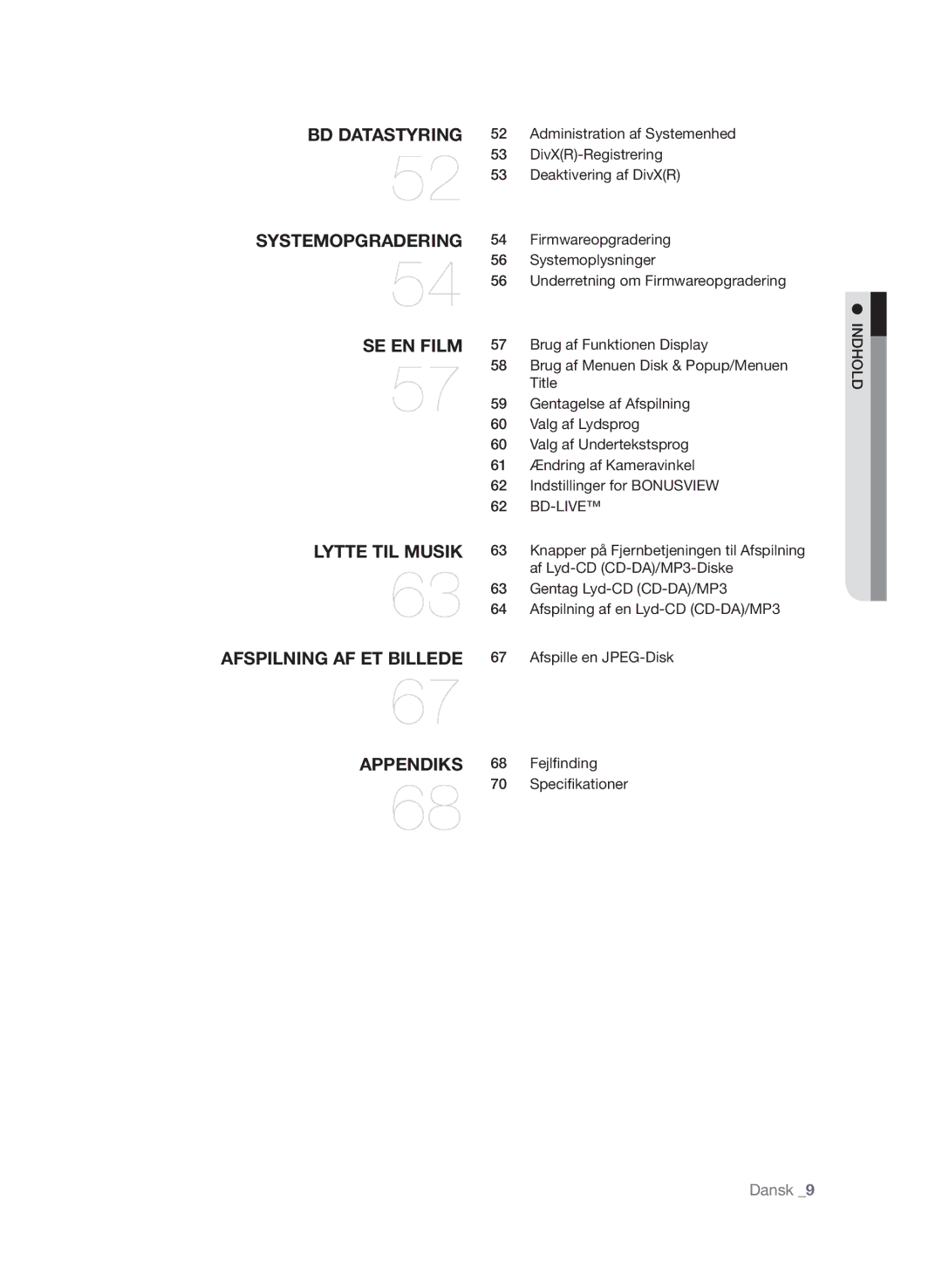 Samsung BD-P1580/XEE manual Bd Datastyring Systemopgradering Se En Film, Bd-Live 