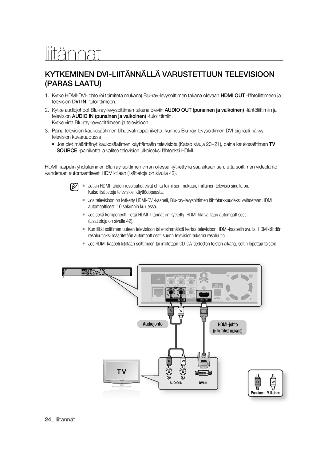 Samsung BD-P1580/XEE manual Automaattisesti 10 sekunnin kuluessa, Lisätietoja on sivulla, Audiojohto 