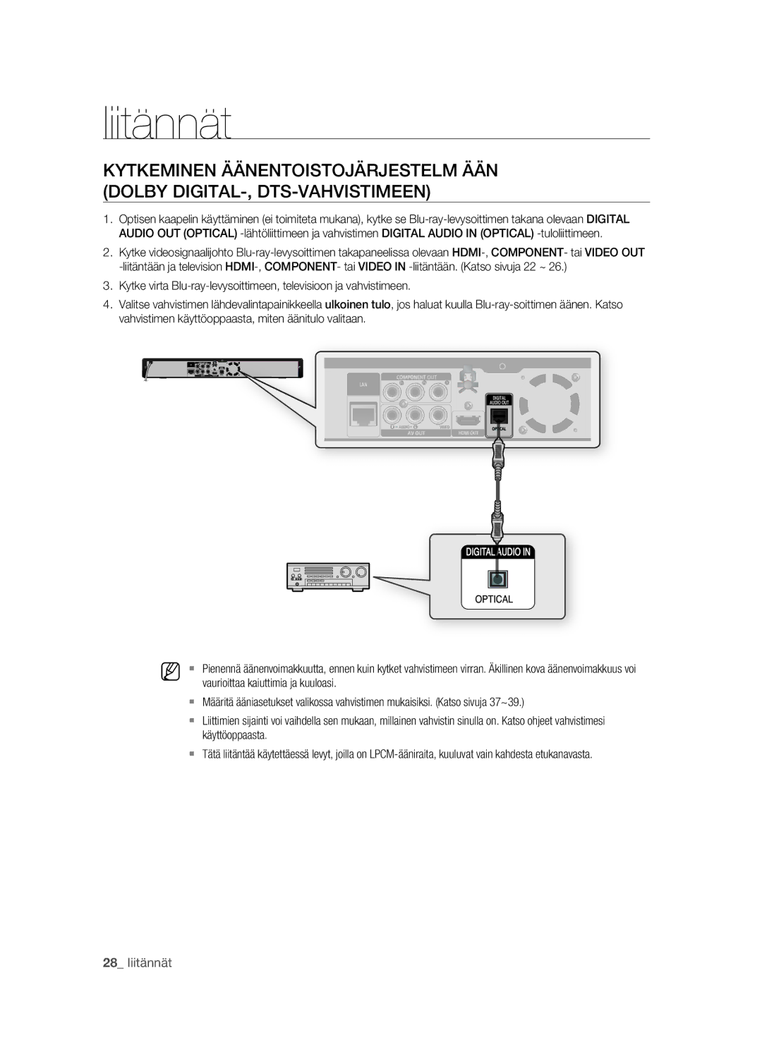 Samsung BD-P1580/XEE manual Vaurioittaa kaiuttimia ja kuuloasi, Käyttöoppaasta 