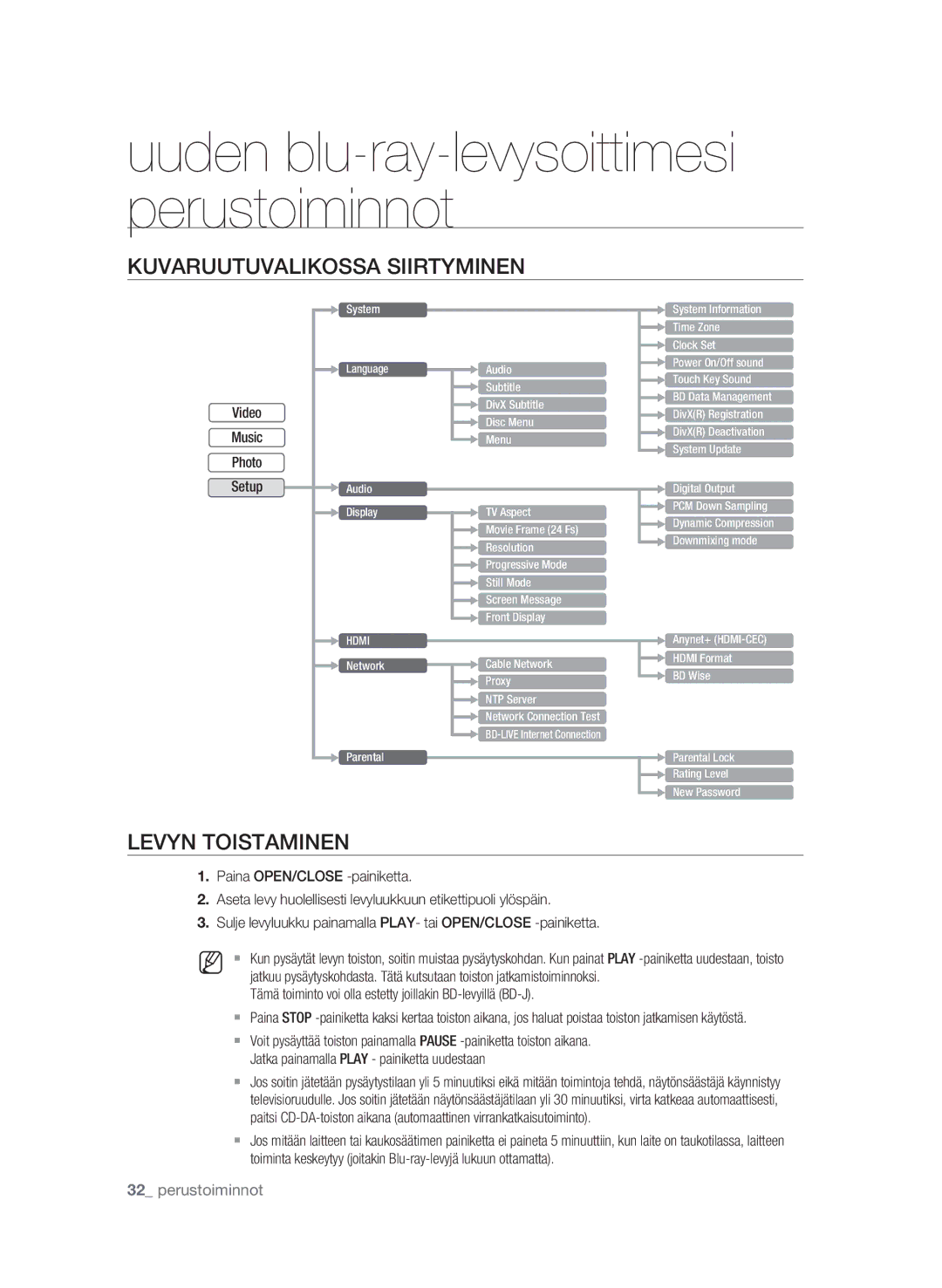 Samsung BD-P1580/XEE manual Levyn toistaminen, Tämä toiminto voi olla estetty joillakin BD-levyillä BD-J 