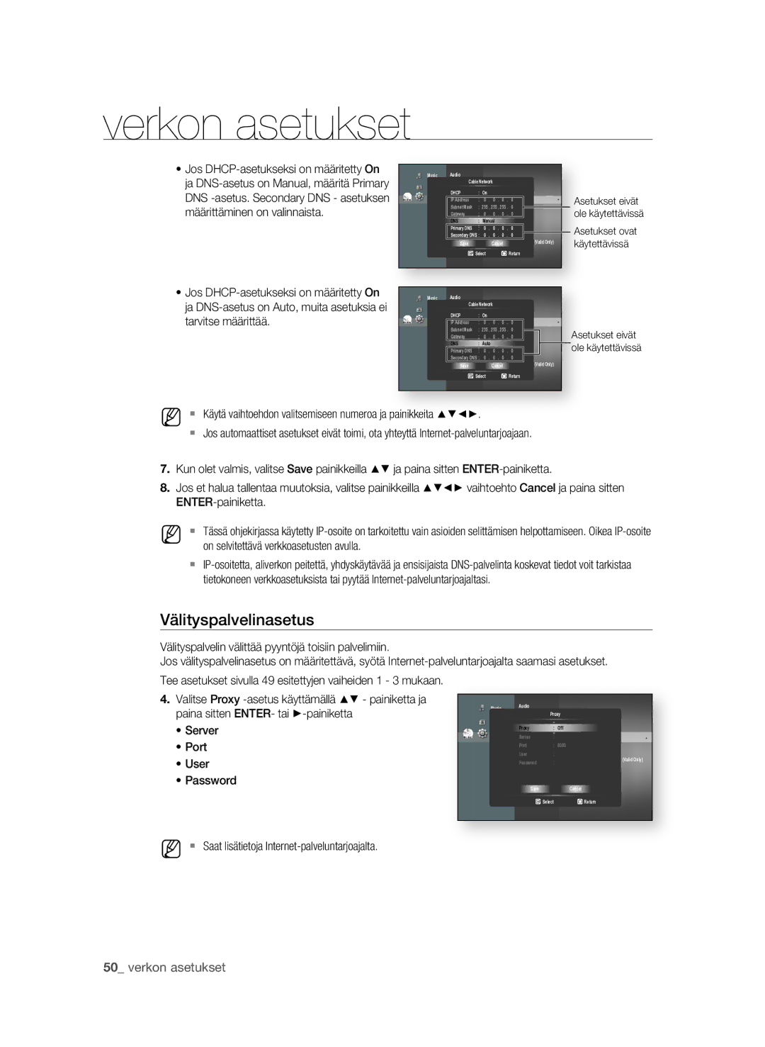 Samsung BD-P1580/XEE manual Välityspalvelinasetus 