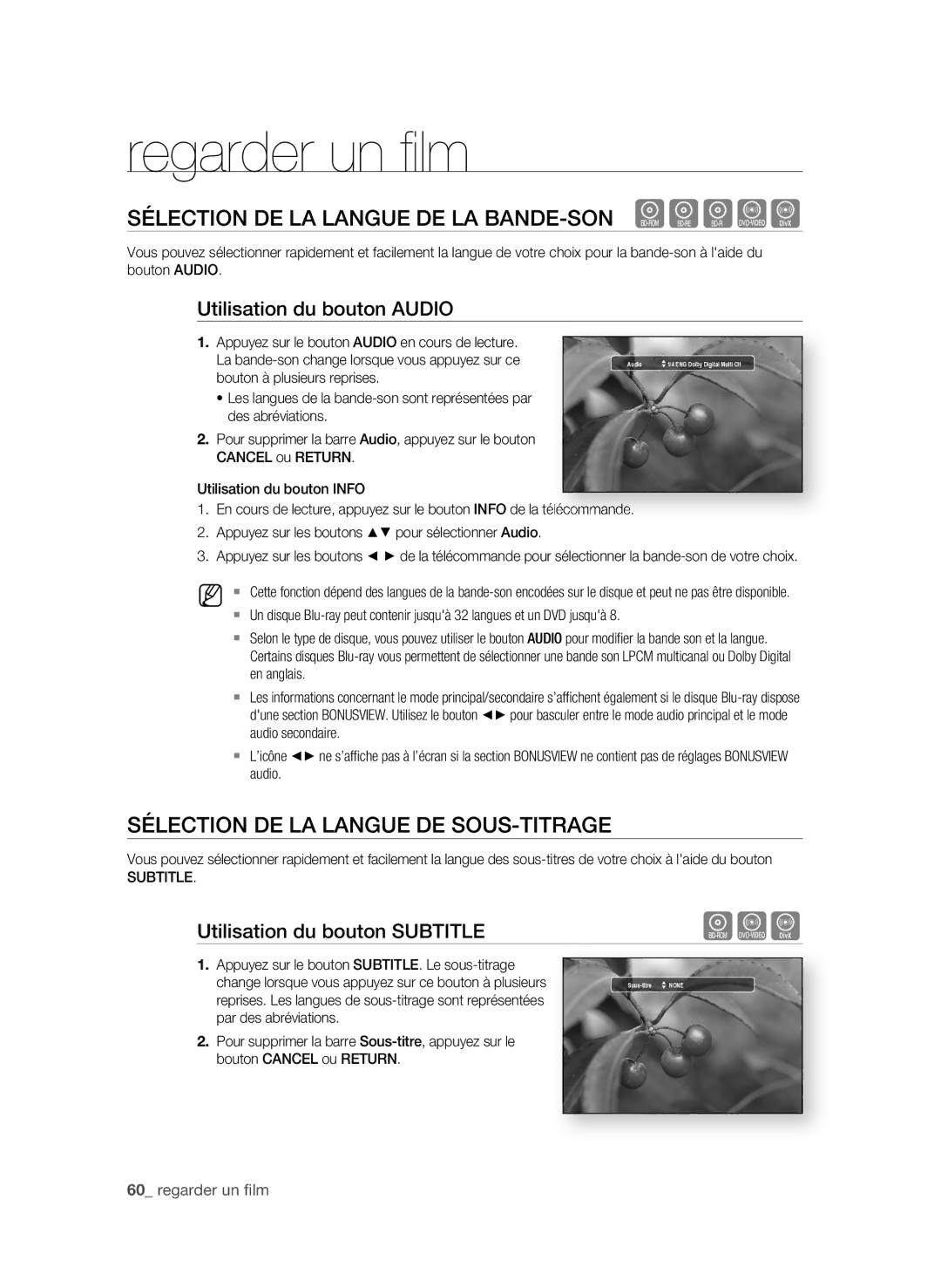 Samsung BD-P1580/XEF manual SéLeCtion De LA LAngUe De LA BAnDe-Son hgfZD, SéLeCtion De LA LAngUe De SoUS-titRAge 