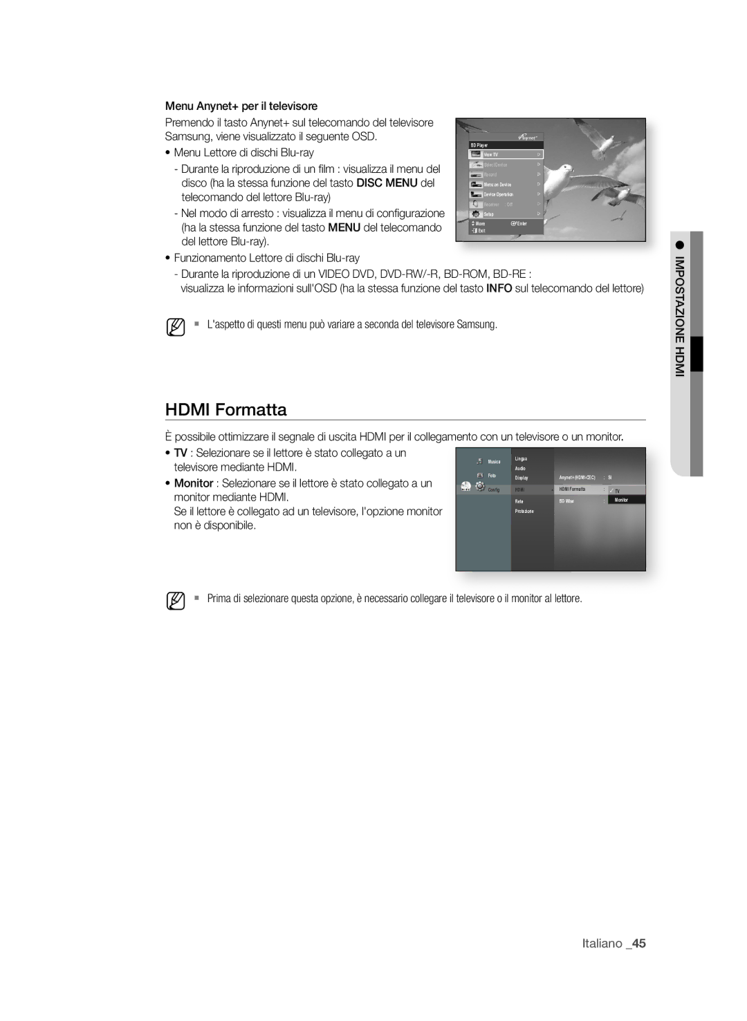 Samsung BD-P1580/XEF manual HDMi formatta, TV Selezionare se il lettore è stato collegato a un, Televisore mediante Hdmi 