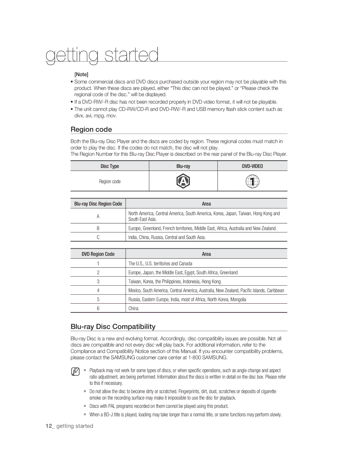 Samsung BD-P1590-XAC user manual Blu-ray Disc Compatibility, Region code Blu-ray Disc Region Code, To this if necessary 