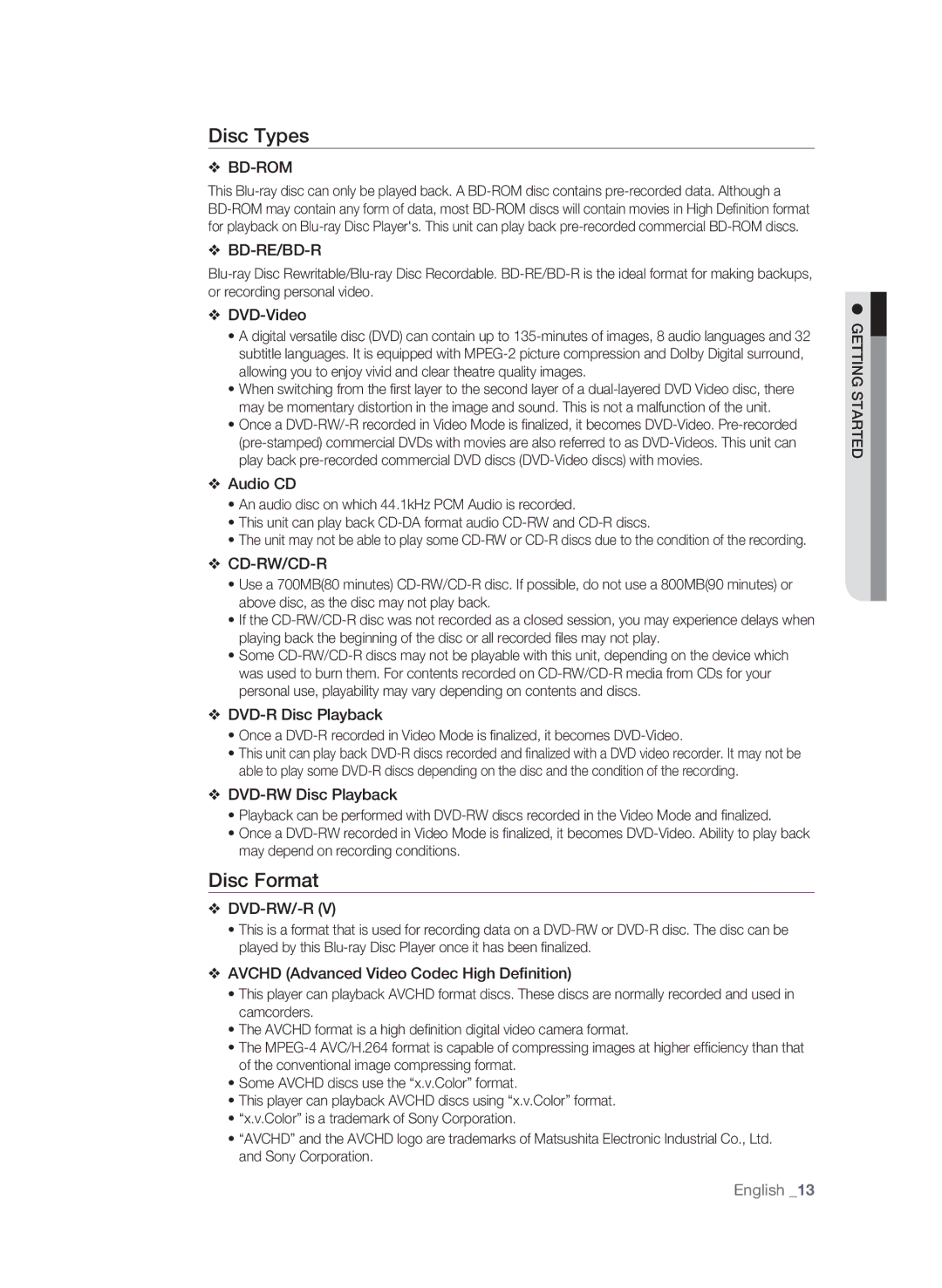 Samsung BD-1590C-XAC, BD-P1590-XAC, BD-1600-XAC user manual Disc Types, Disc Format 