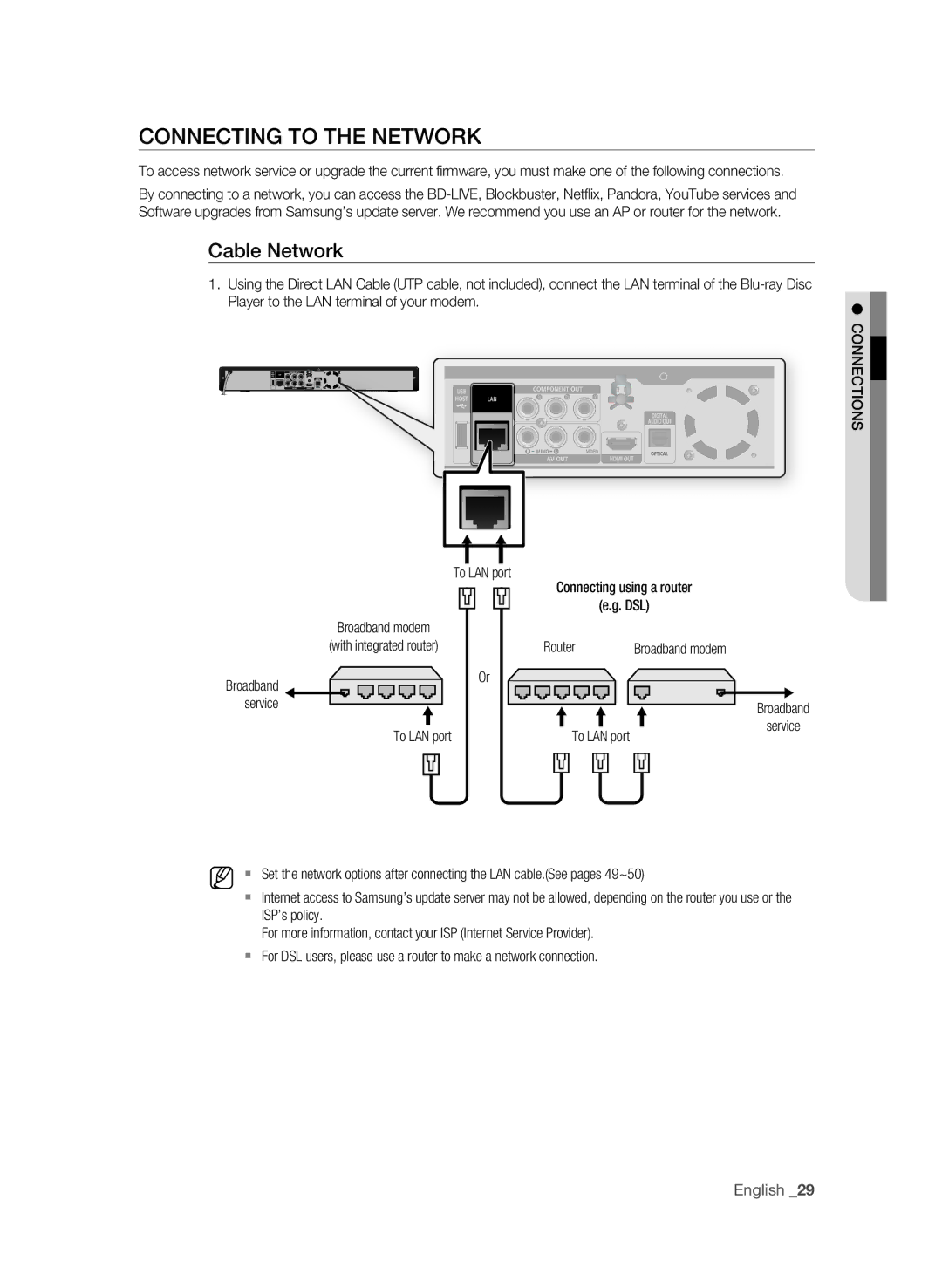 Samsung BD-1600-XAC, BD-P1590-XAC, BD-1590C-XAC user manual Connecting to the Network, Cable Network, With integrated router 