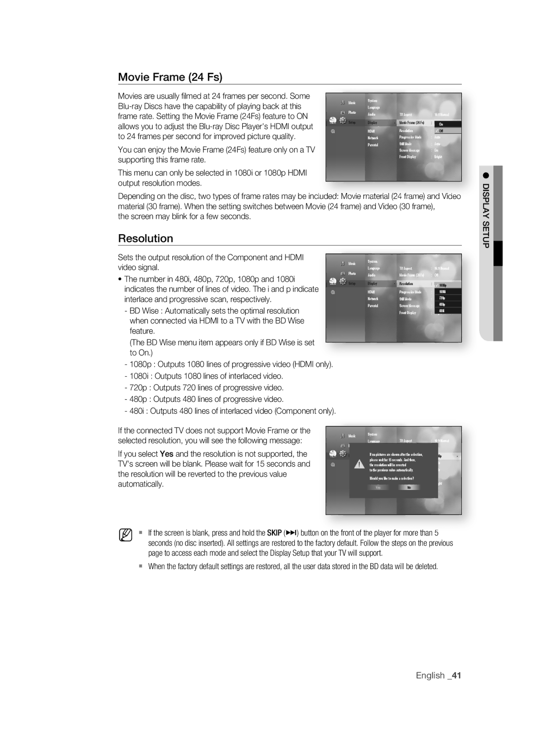 Samsung BD-1600-XAC, BD-P1590-XAC, BD-1590C-XAC user manual Movie Frame 24 Fs, English 1 