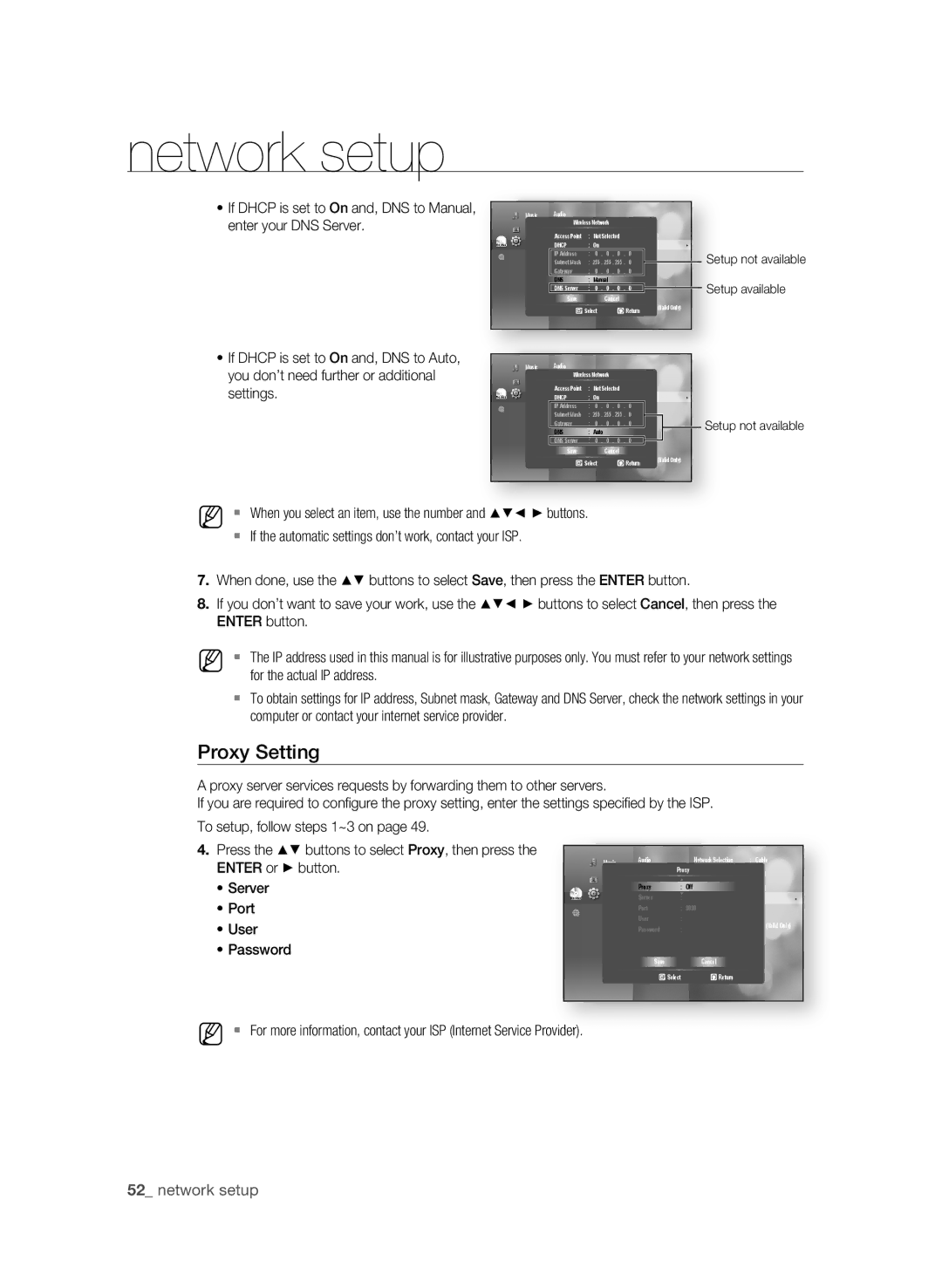 Samsung BD-1590C-XAC, BD-P1590-XAC, BD-1600-XAC user manual Proxy Setting, 2 network setup 