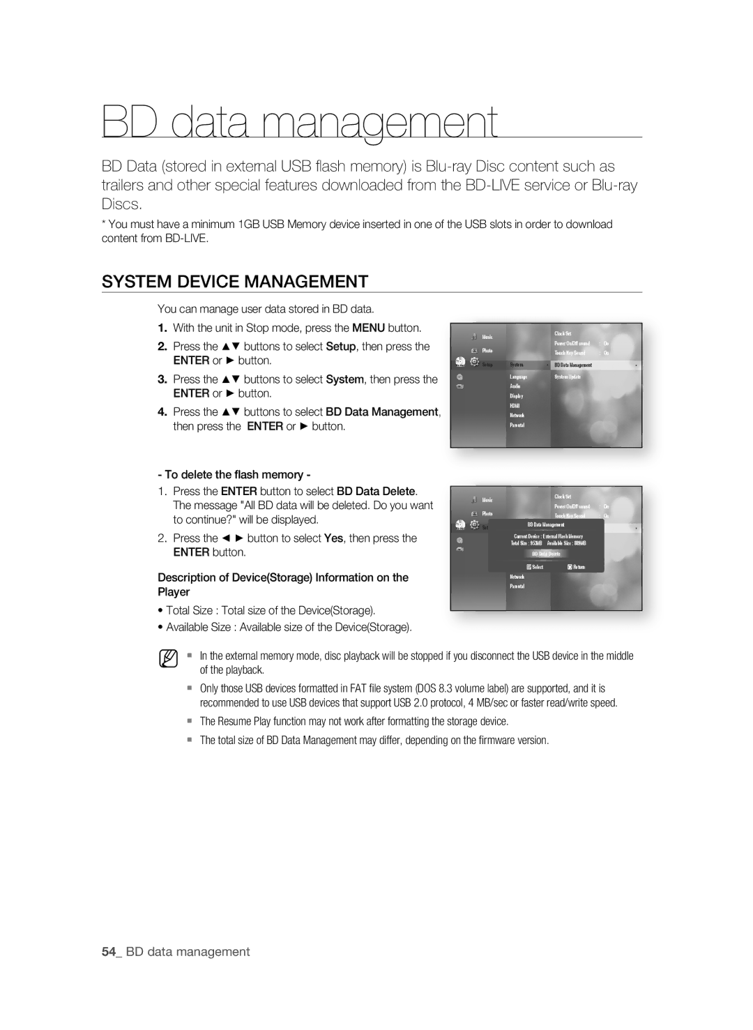 Samsung BD-P1590-XAC, BD-1590C-XAC, BD-1600-XAC user manual System DEViCE ManagEMEnT,  BD data management 