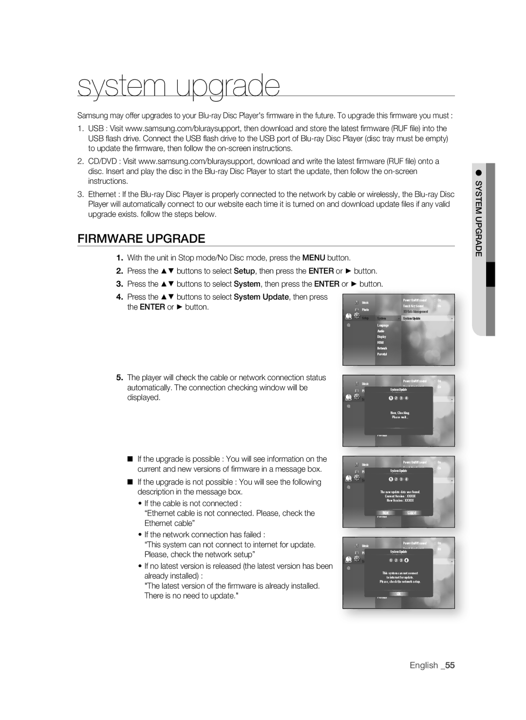 Samsung BD-1590C-XAC, BD-P1590-XAC, BD-1600-XAC user manual System upgrade, FirMWarE UPgraDE 