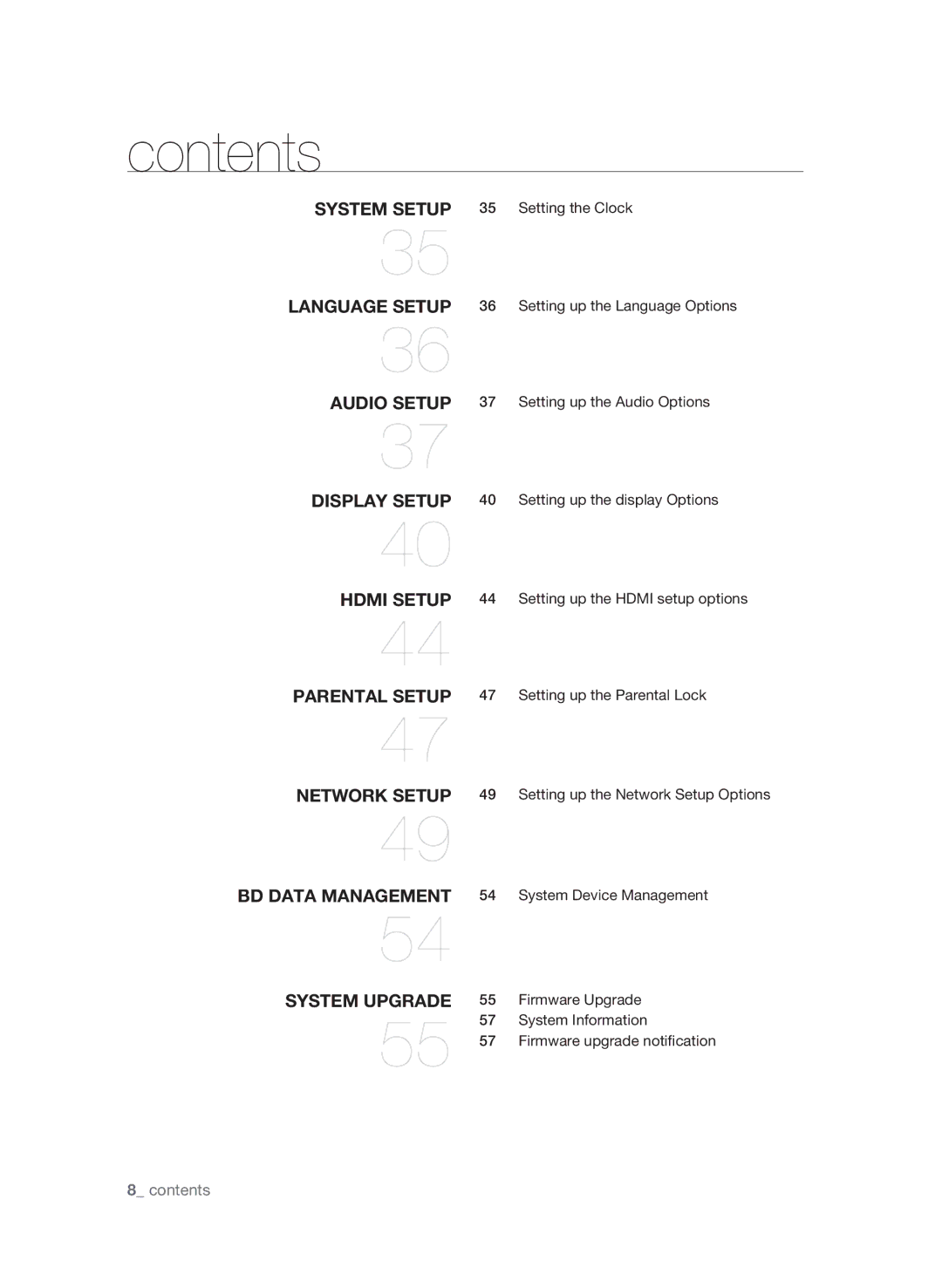 Samsung BD-1600-XAC, BD-P1590-XAC, BD-1590C-XAC user manual  contents 