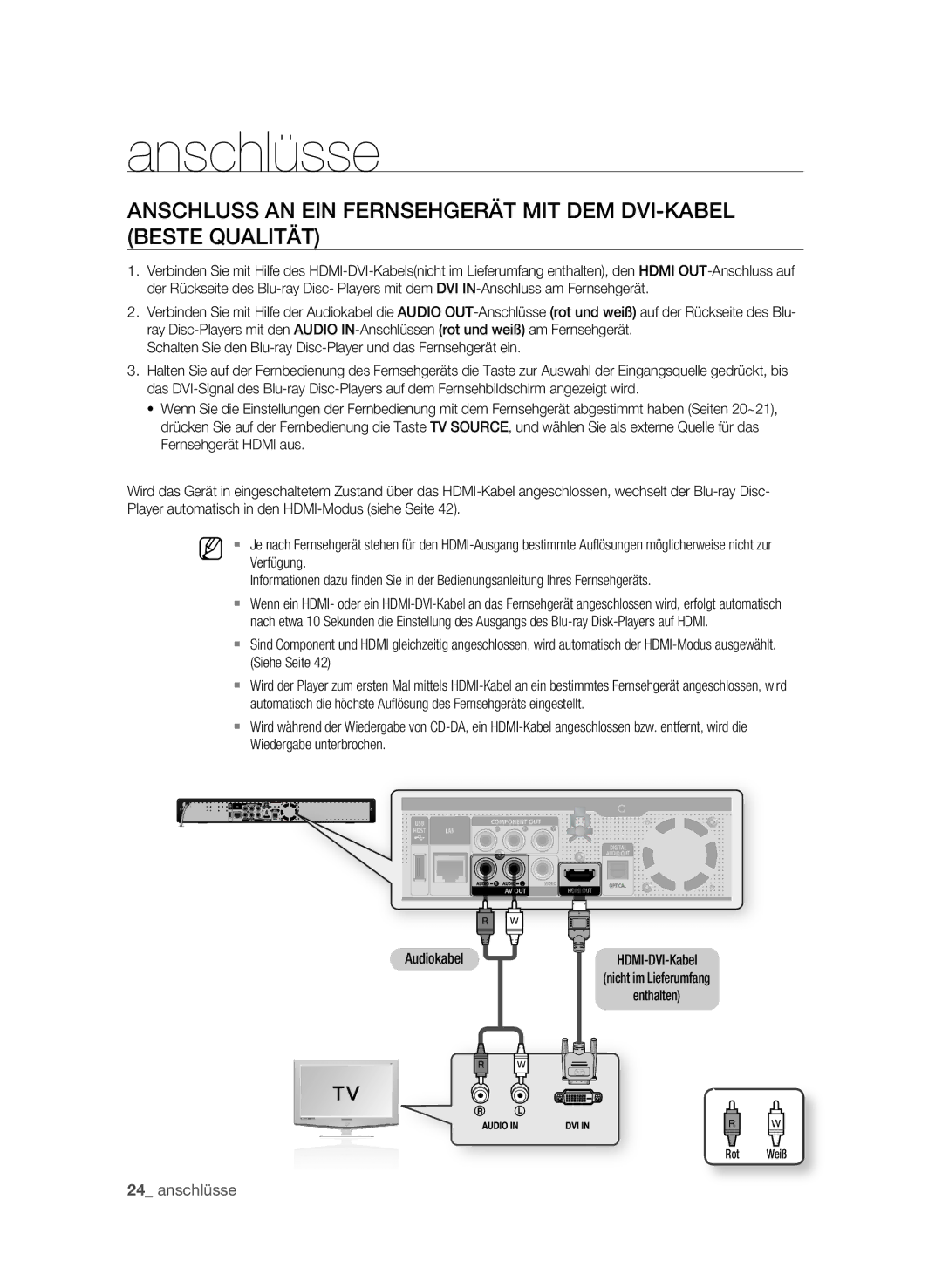 Samsung BD-P1595A/XEG, BD-P1595/XEG manual Verfügung, Siehe Seite, Audiokabel, Rot Weiß 