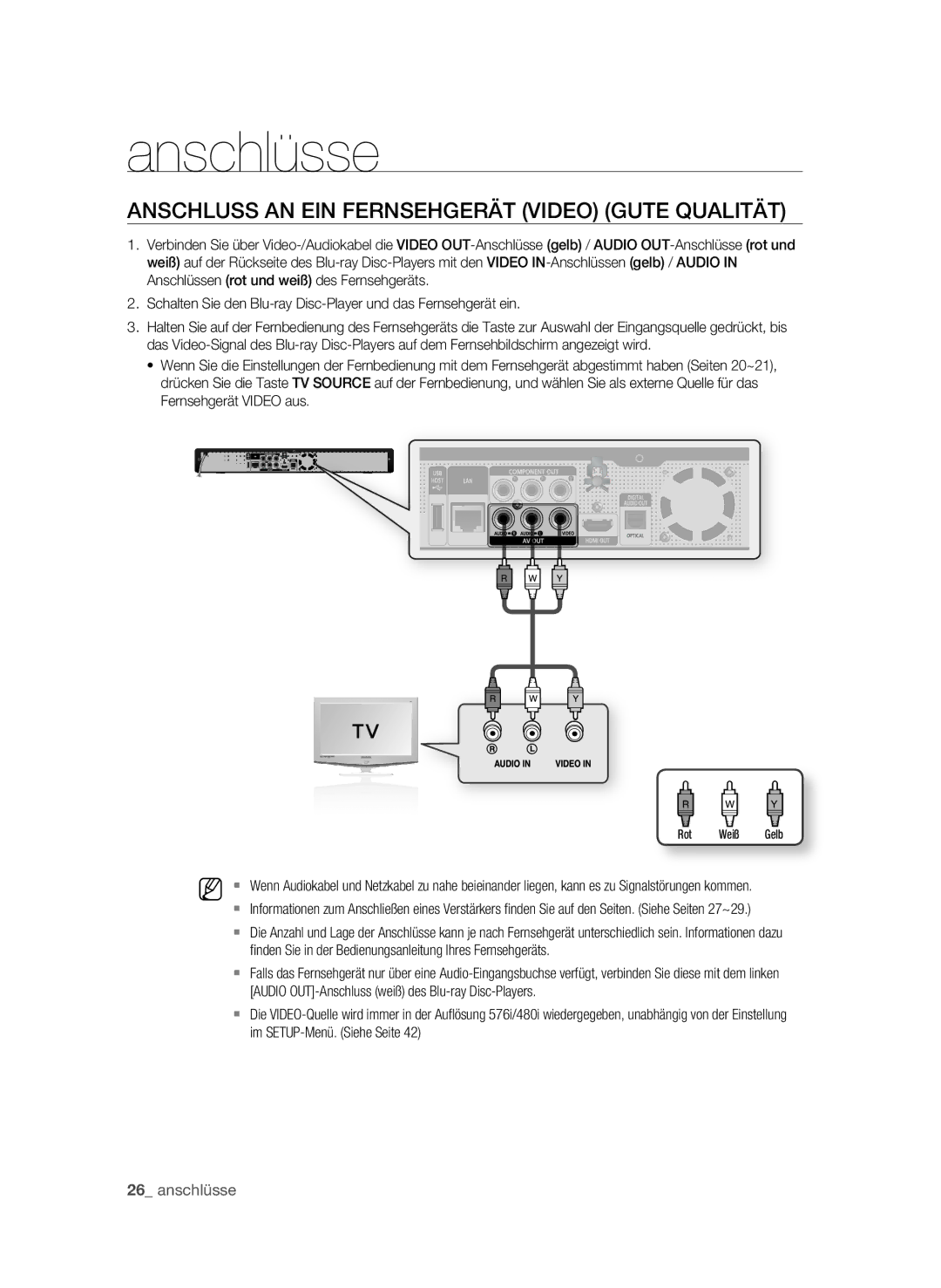 Samsung BD-P1595A/XEG, BD-P1595/XEG manual AnScHLUSS An EIn FERnSEHgERät Video gUtE QUALItät 