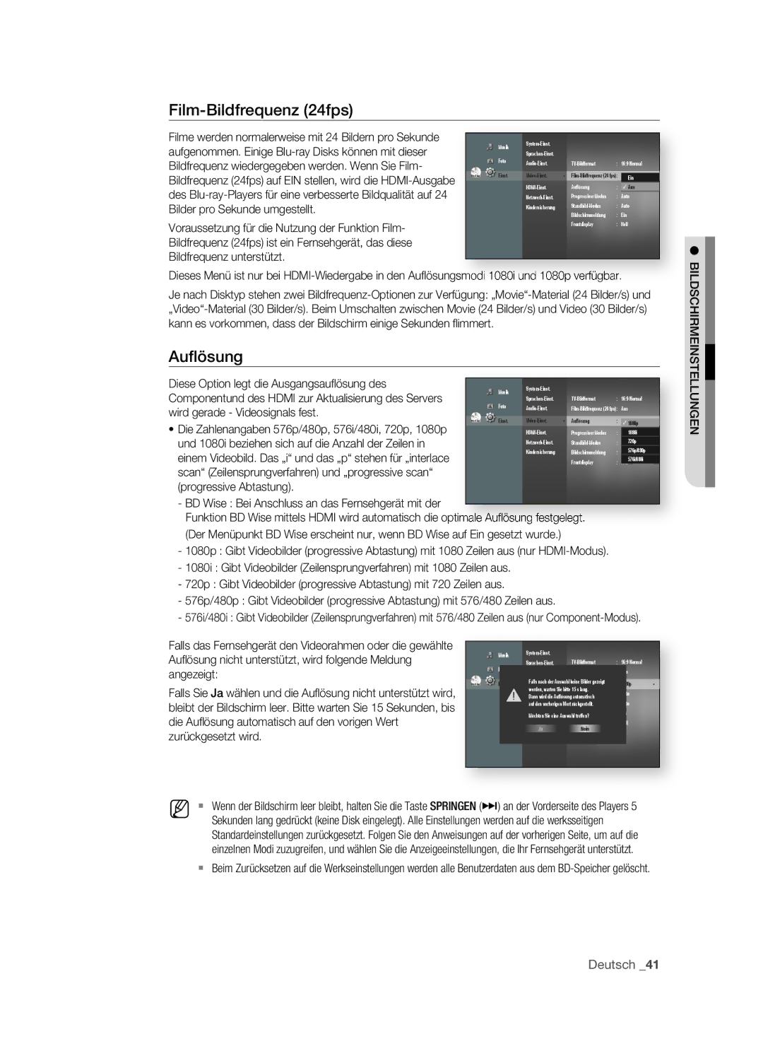 Samsung BD-P1595/XEG, BD-P1595A/XEG manual Film-Bildfrequenz 24fps 