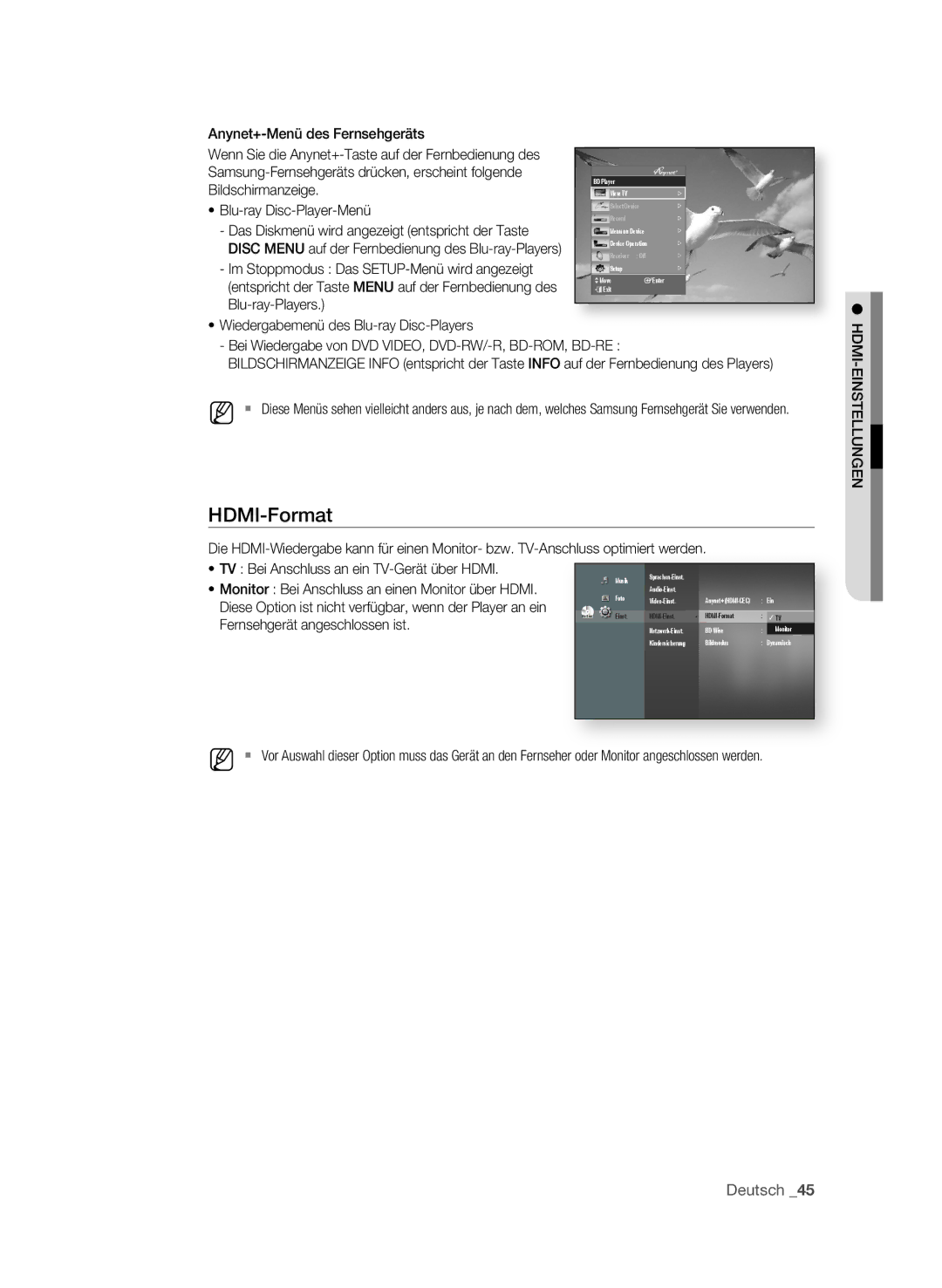 Samsung BD-P1595/XEG HDMI-Format, Bei Wiedergabe von DVD VIDEO, DVD-RW/-R, BD-ROM, BD-RE, Fernsehgerät angeschlossen ist 