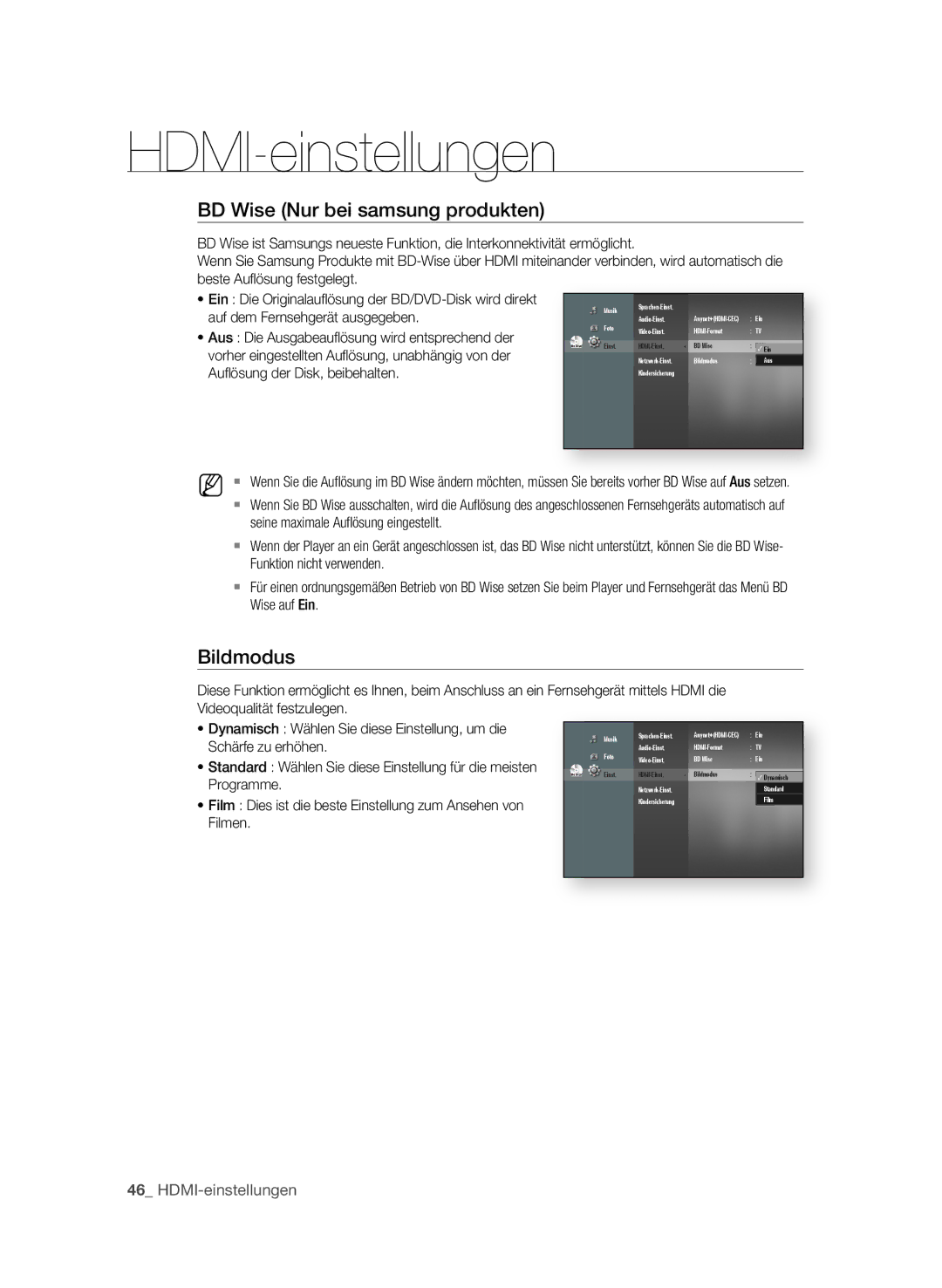 Samsung BD-P1595A/XEG, BD-P1595/XEG manual BD Wise nur bei samsung produkten, Bildmodus 