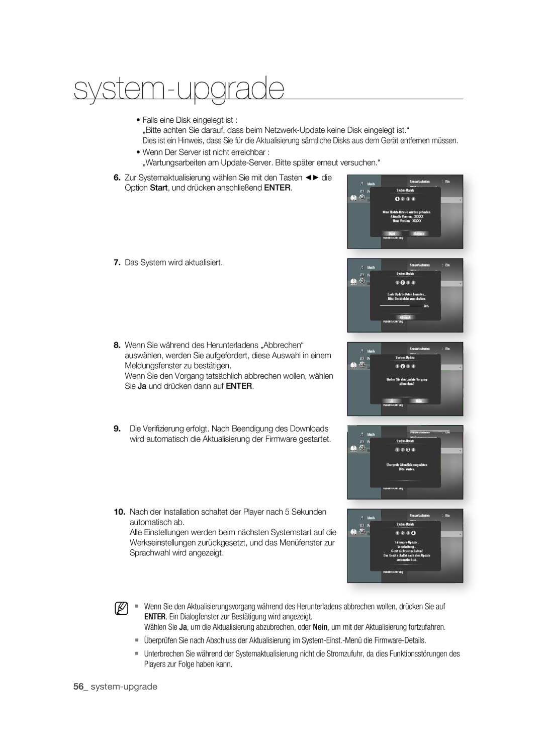 Samsung BD-P1595A/XEG, BD-P1595/XEG manual  system-upgrade, . Das System wird aktualisiert 