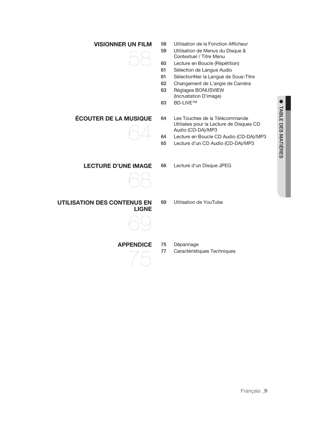 Samsung BD-P1590C, BD-P1600 user manual Utilisation de Youtube, Dépannage, Caractéristiques Techniques 