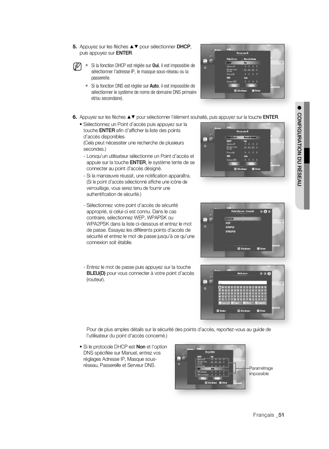 Samsung BD-P1590C, BD-P1600 user manual Puis appuyez sur enter, Passerelle 