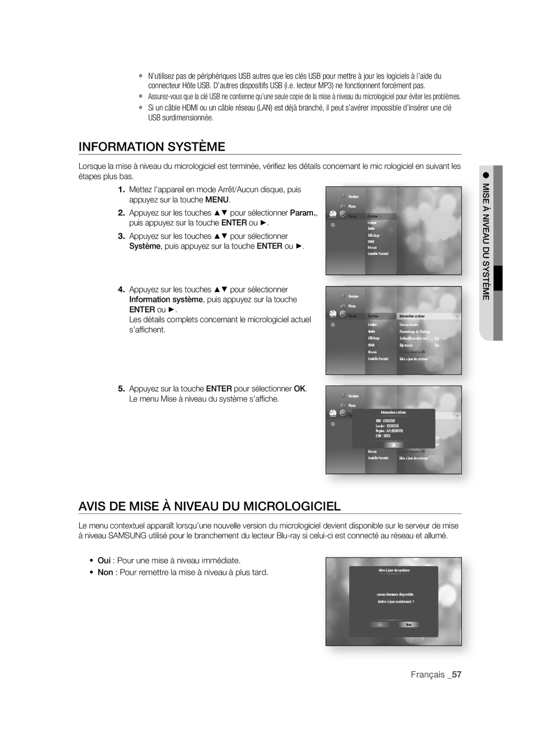 Samsung BD-P1590C, BD-P1600 user manual InFOrmAtiOn système, Avis De mise À niveAU DU miCrOLOgiCieL 