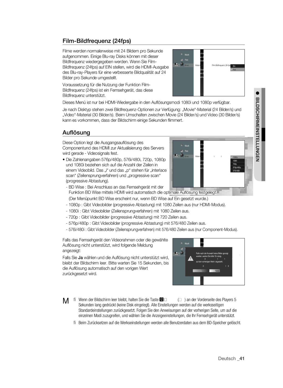 Samsung BD-P1600/EDC, BD-P1600/XEU, BD-P1650/XEF, BD-P1600/XEF manual Film-Bildfrequenz 24fps 