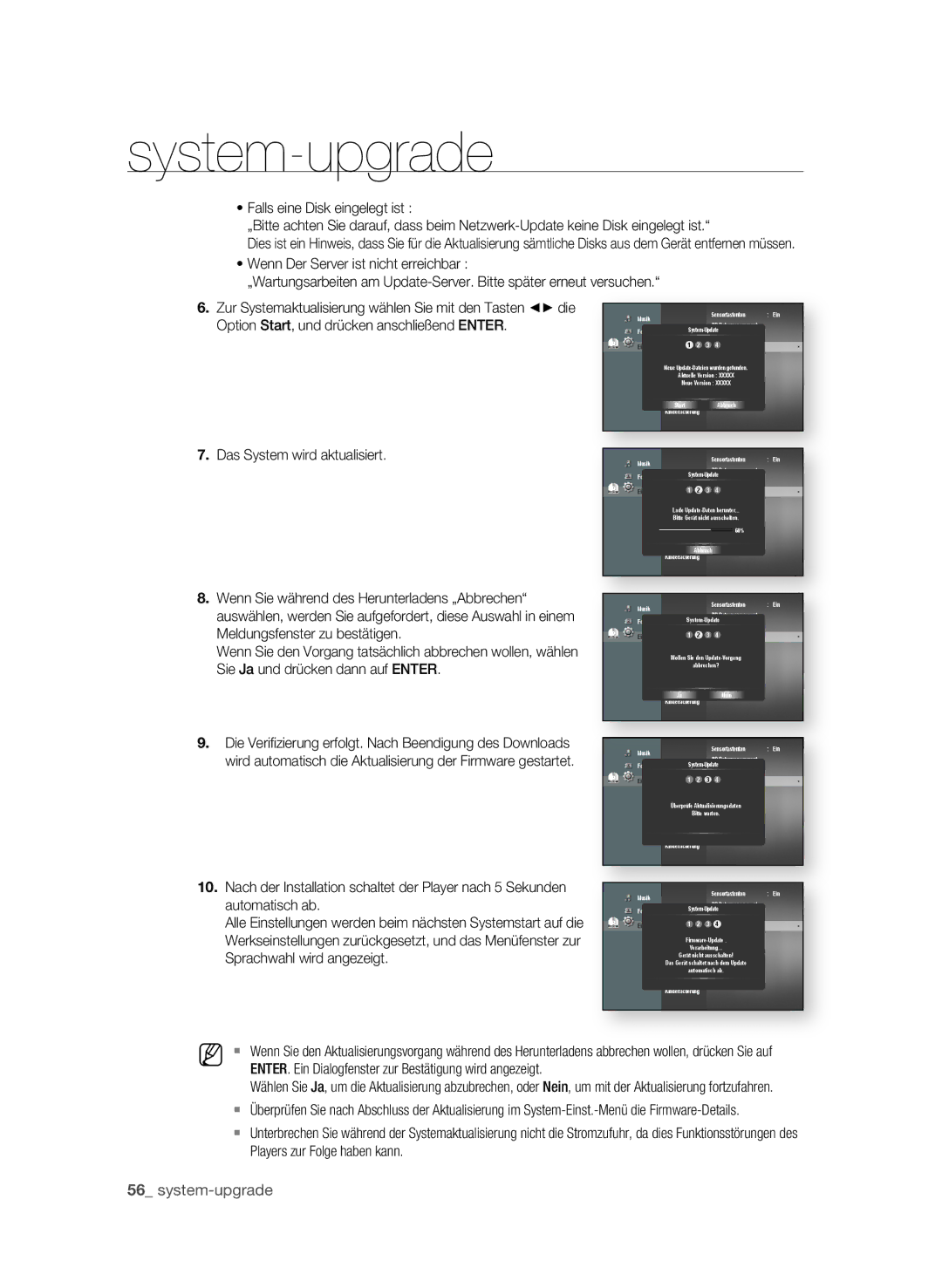 Samsung BD-P1600/EDC, BD-P1600/XEU, BD-P1650/XEF, BD-P1600/XEF manual  system-upgrade, . Das System wird aktualisiert 