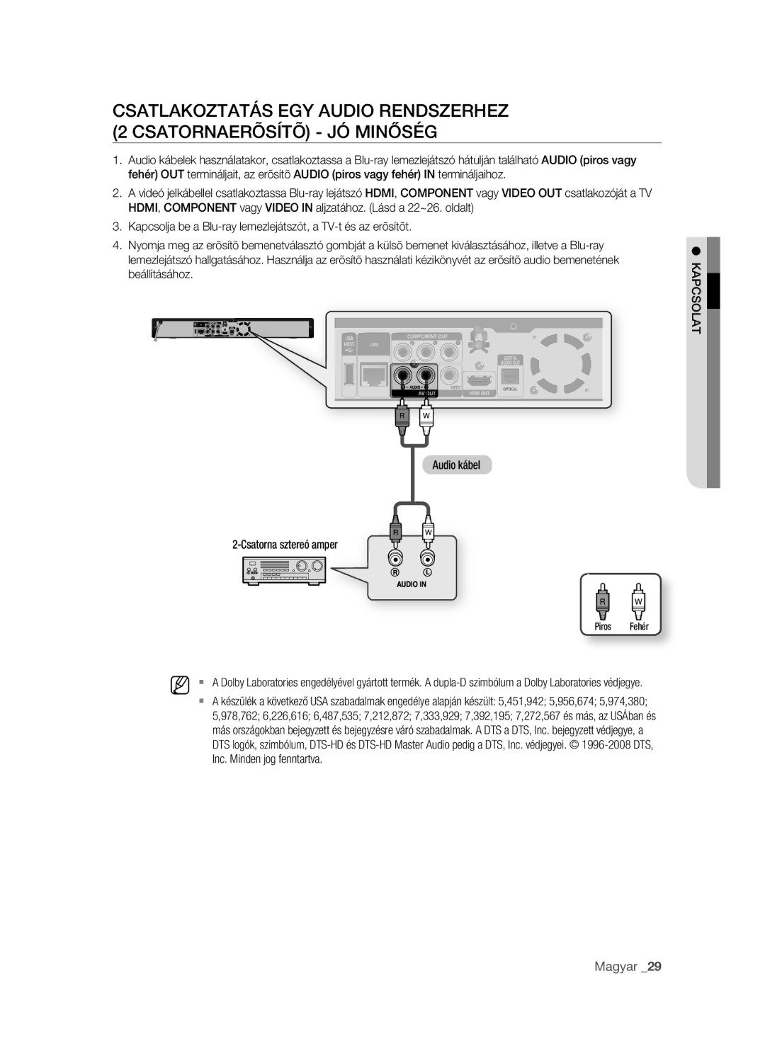 Samsung BD-P1600A/XEU, BD-P1600A/EDC, BD-P1600A/XEF, BD-P1600A/XEC, BD-P1600A/XEE manual Magyar 2, KAPCsOlAt 