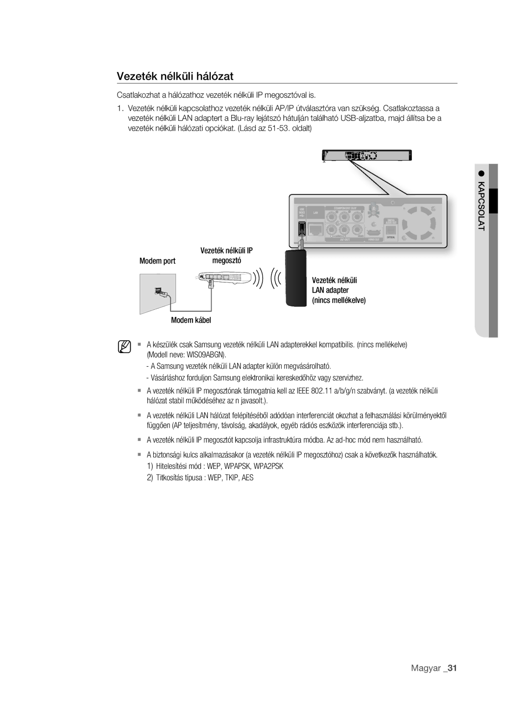 Samsung BD-P1600A/XEF, BD-P1600A/EDC, BD-P1600A/XEC, BD-P1600A/XEE, BD-P1600A/XEU manual Vezeték nélküli hálózat 