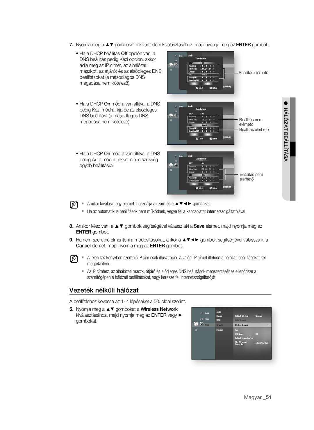 Samsung BD-P1600A/XEF, BD-P1600A/EDC, BD-P1600A/XEC, BD-P1600A/XEE, BD-P1600A/XEU manual HÁlózAt beÁllítÁsA, Egyéb beállításra 