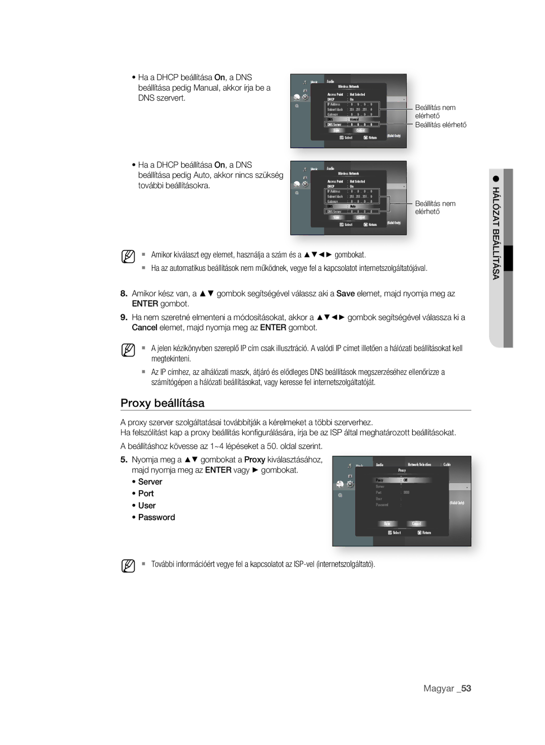 Samsung BD-P1600A/XEE, BD-P1600A/EDC, BD-P1600A/XEF, BD-P1600A/XEC, BD-P1600A/XEU manual Proxy beállítása 