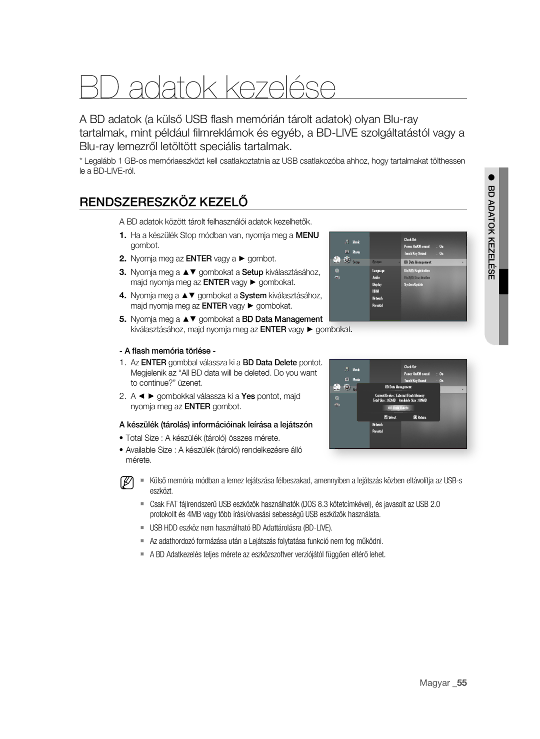 Samsung BD-P1600A/EDC, BD-P1600A/XEF, BD-P1600A/XEC, BD-P1600A/XEE, BD-P1600A/XEU BD adatok kezelése, ReNdszeReszKöz Kezelő 