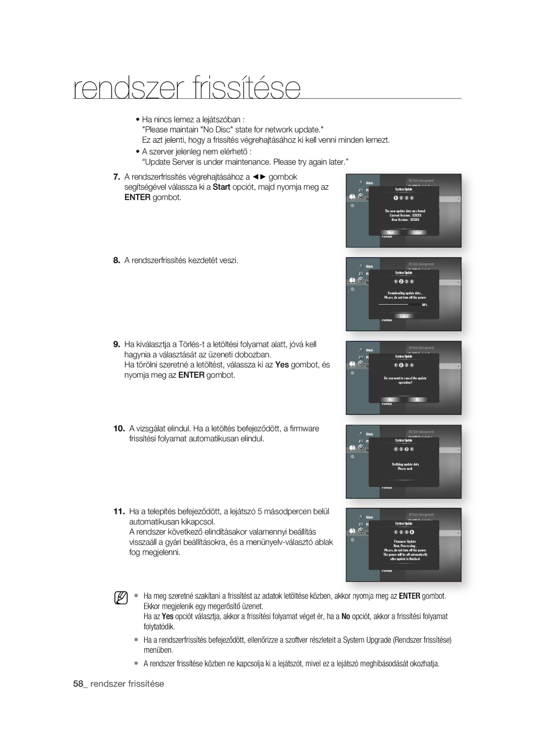 Samsung BD-P1600A/XEE, BD-P1600A/EDC, BD-P1600A/XEF, BD-P1600A/XEC, BD-P1600A/XEU manual  rendszer frissítése 