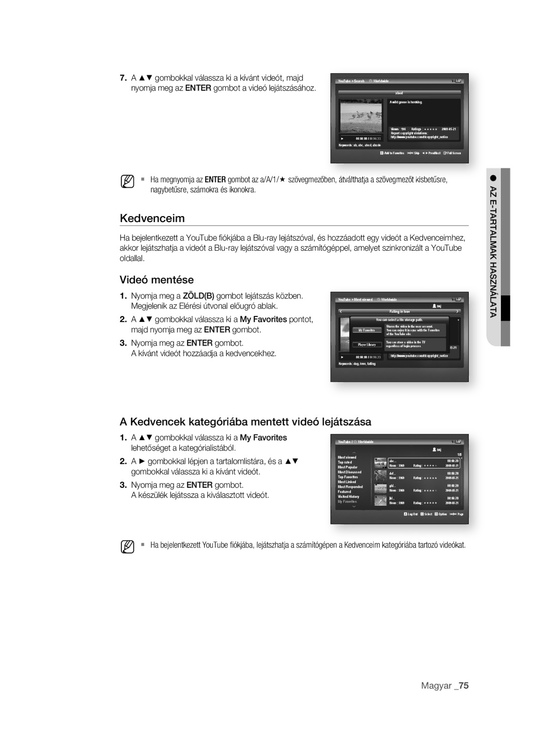 Samsung BD-P1600A/EDC, BD-P1600A/XEF manual Kedvenceim, Videó mentése, Kedvencek kategóriába mentett videó lejátszása 