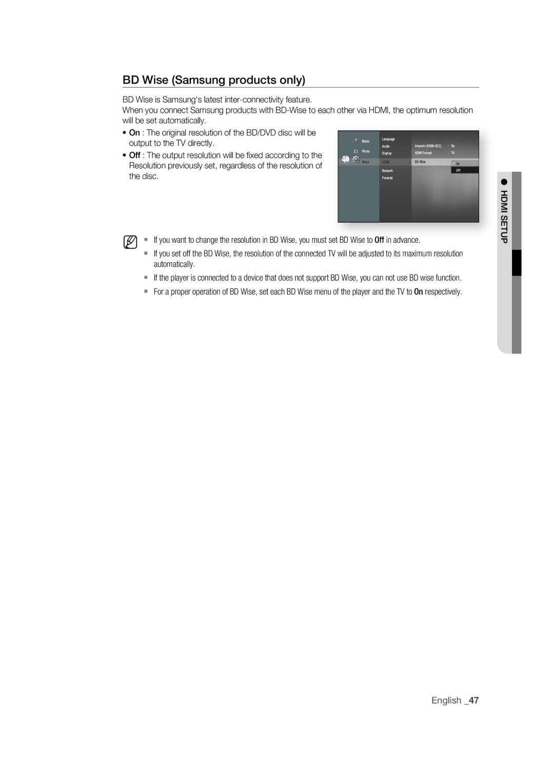 Samsung BD-P1600A/XEU, BD-P1600A/EDC, BD-P1600A/XEF manual BD Wise Samsung products only, Output to the TV directly, Disc 