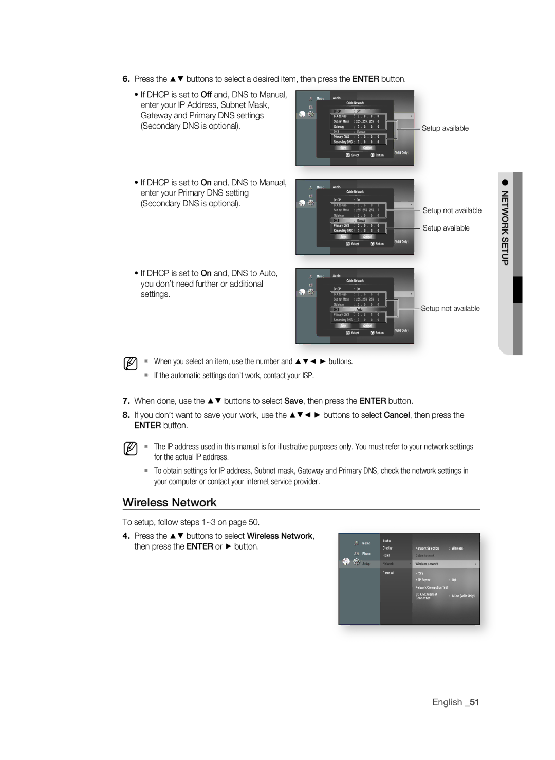 Samsung BD-P1650A/XEE Enter your Primary DNS setting, Secondary DNS is optional, You don’t need further or additional 