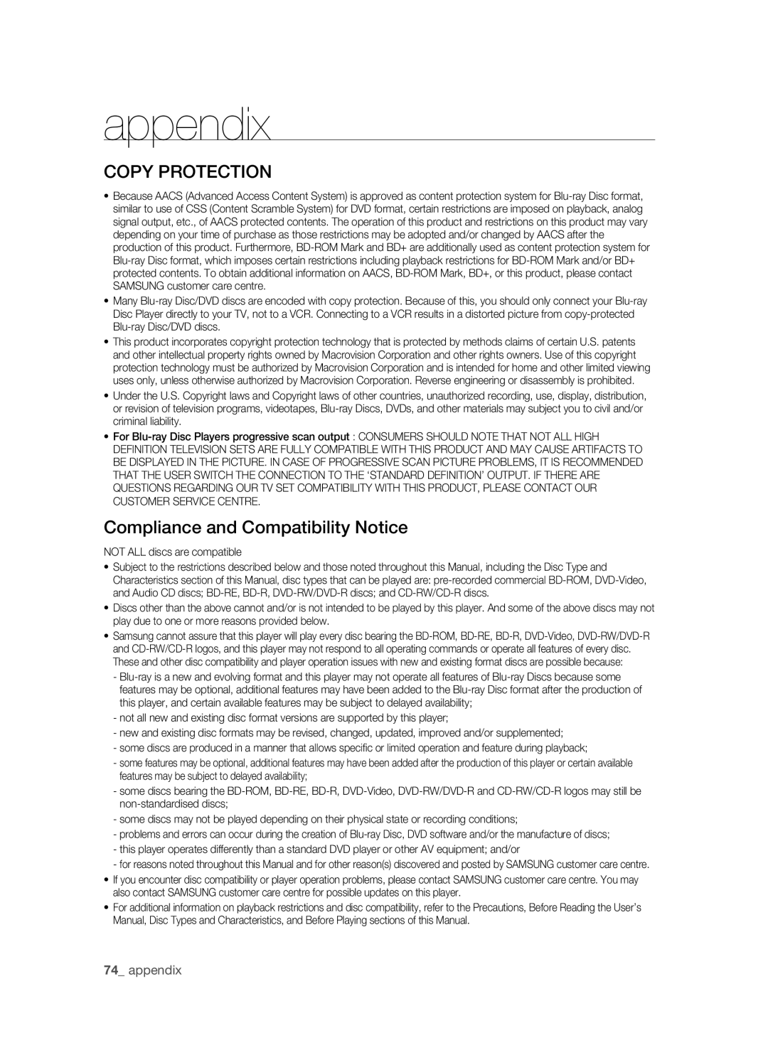 Samsung BD-P1600A/XEC, BD-P1600A/EDC, BD-P1600A/XEF manual Compliance and Compatibility Notice, Not ALL discs are compatible 