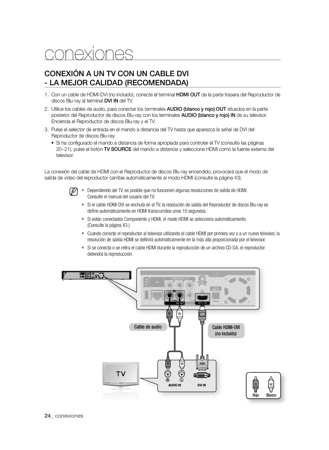 Samsung BD-P1600A/EDC, BD-P1600A/XEF, BD-P1600A/XEC manual  conexiones, Consulte la página, Cable de audio 