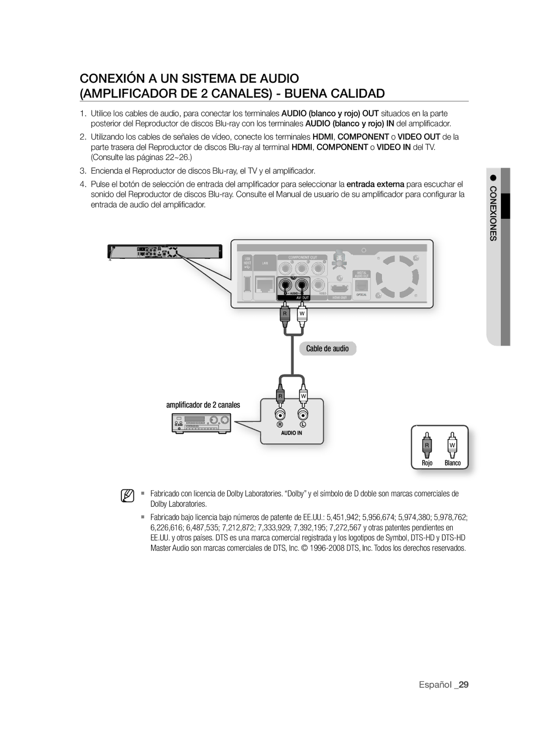 Samsung BD-P1600A/XEC, BD-P1600A/EDC, BD-P1600A/XEF manual Español 2, Dolby Laboratories, COneXiOneS 