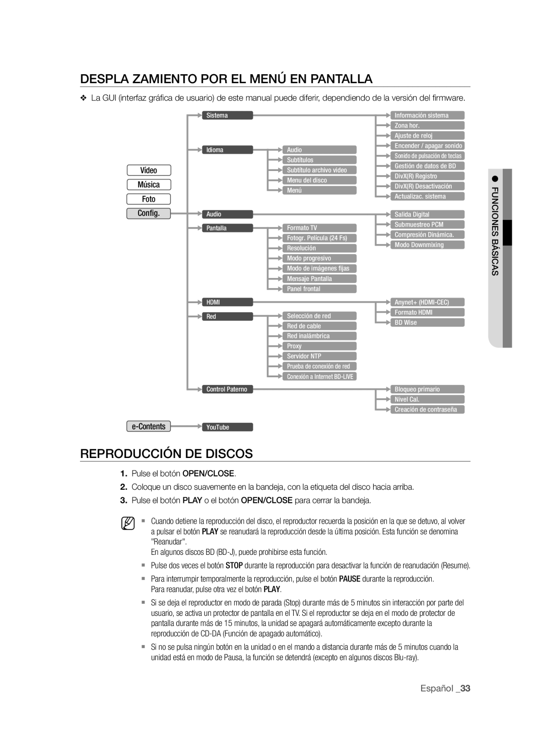 Samsung BD-P1600A/EDC, BD-P1600A/XEF, BD-P1600A/XEC manual Despla zamiento por el menú en pantalla, Reproducción de discos 