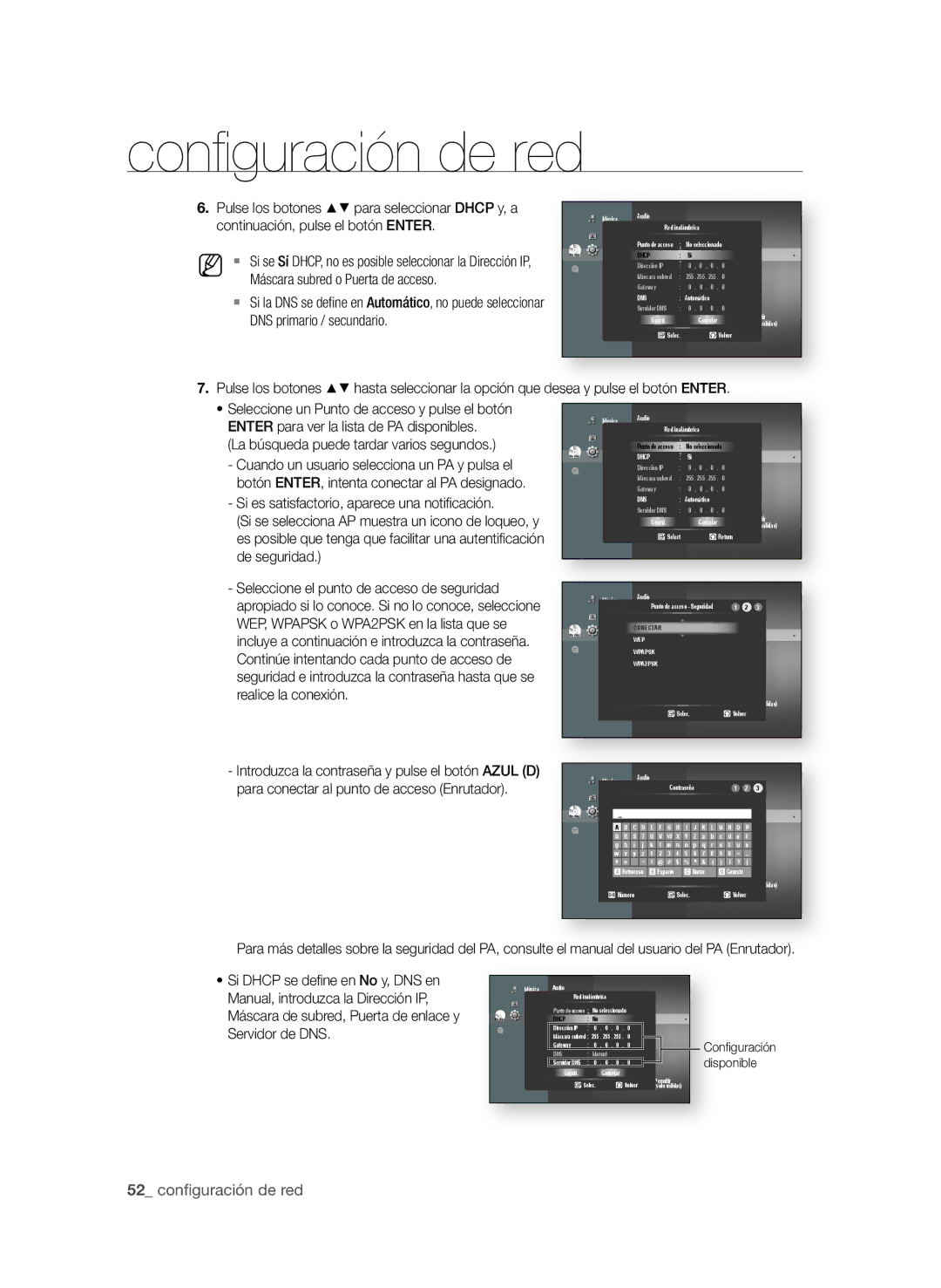 Samsung BD-P1600A/XEF, BD-P1600A/EDC, BD-P1600A/XEC manual 2 confi guración de red 