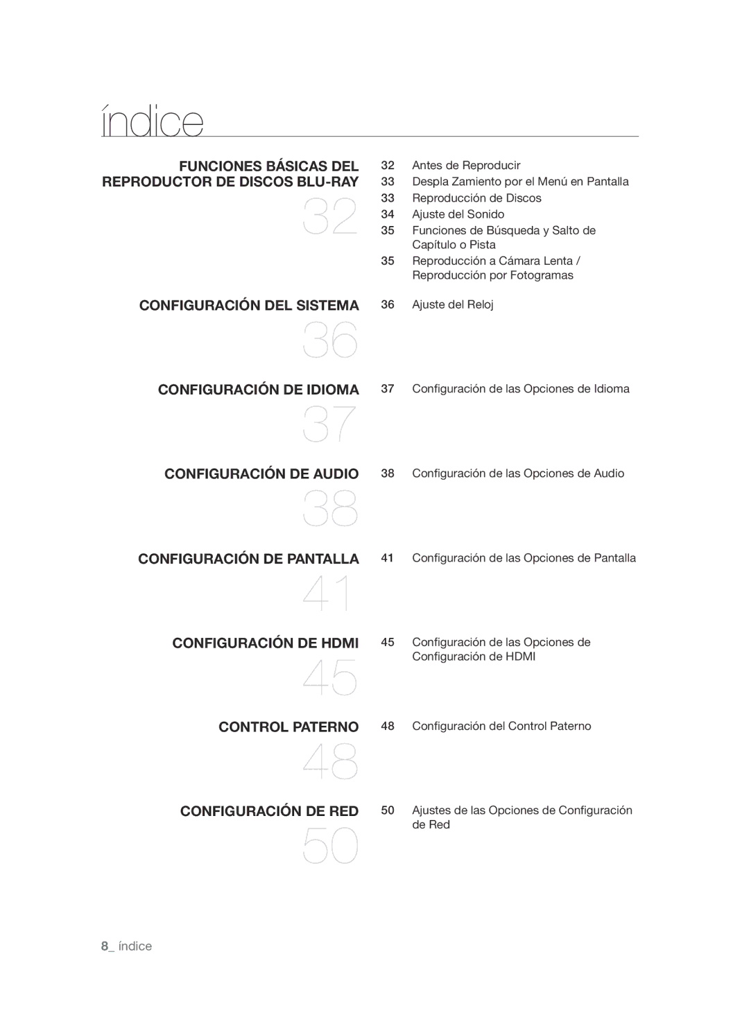 Samsung BD-P1600A/XEC, BD-P1600A/EDC, BD-P1600A/XEF manual  índice 