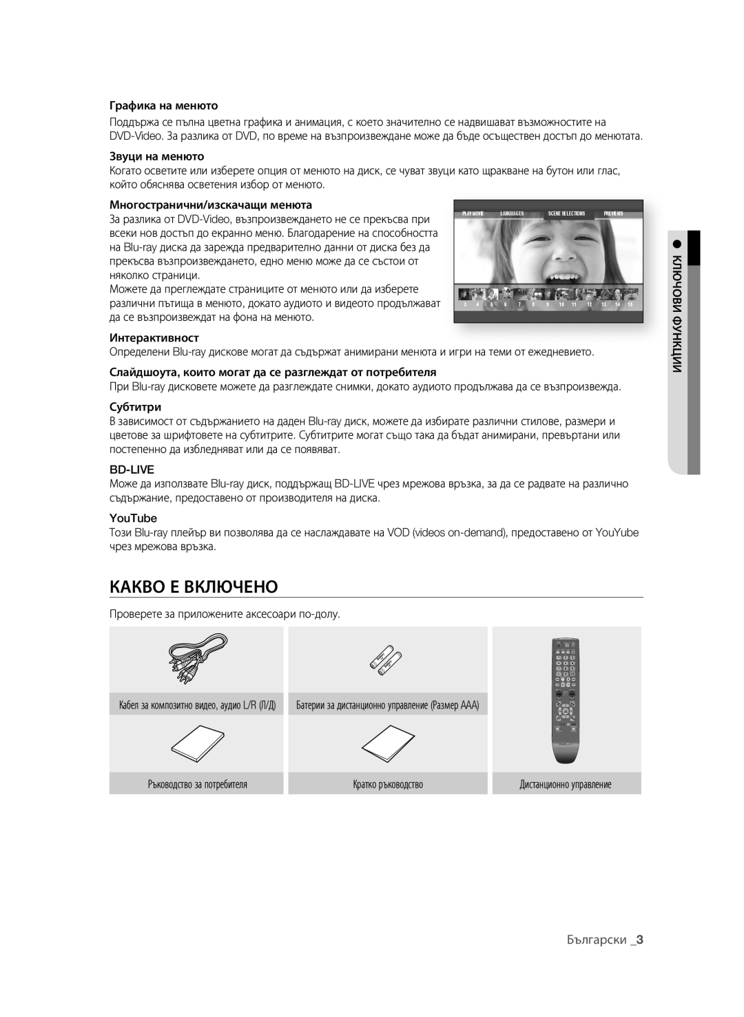 Samsung BD-P1600A/EDC manual Какво е ВКЛЮченО, Български, Bd-Live 