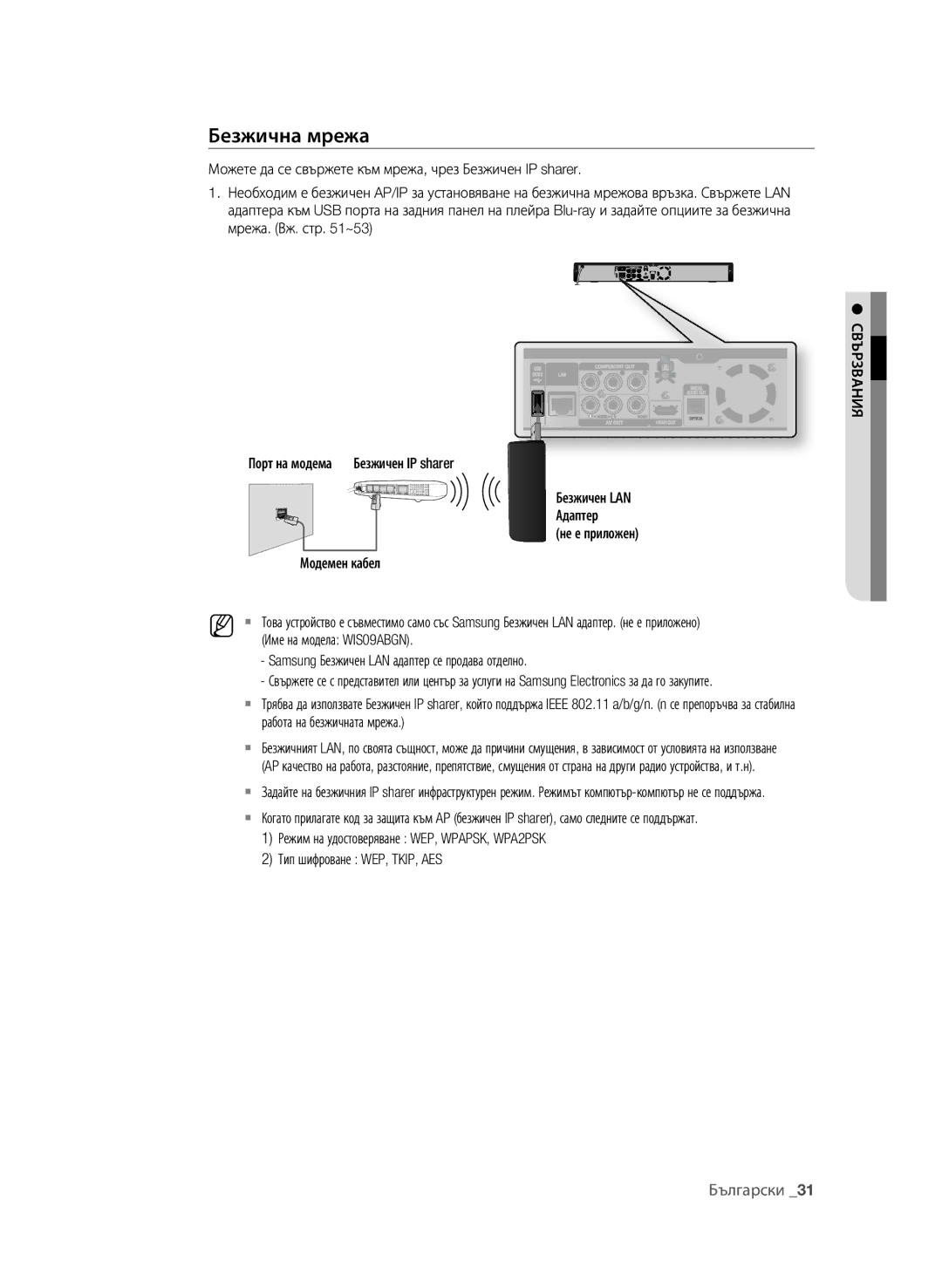 Samsung BD-P1600A/EDC manual Безжична мрежа 