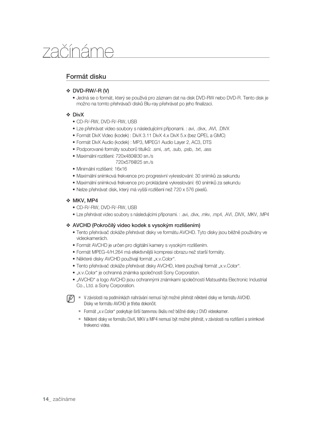 Samsung BD-P1600A/EDC manual Formát disku, 14 začínáme 