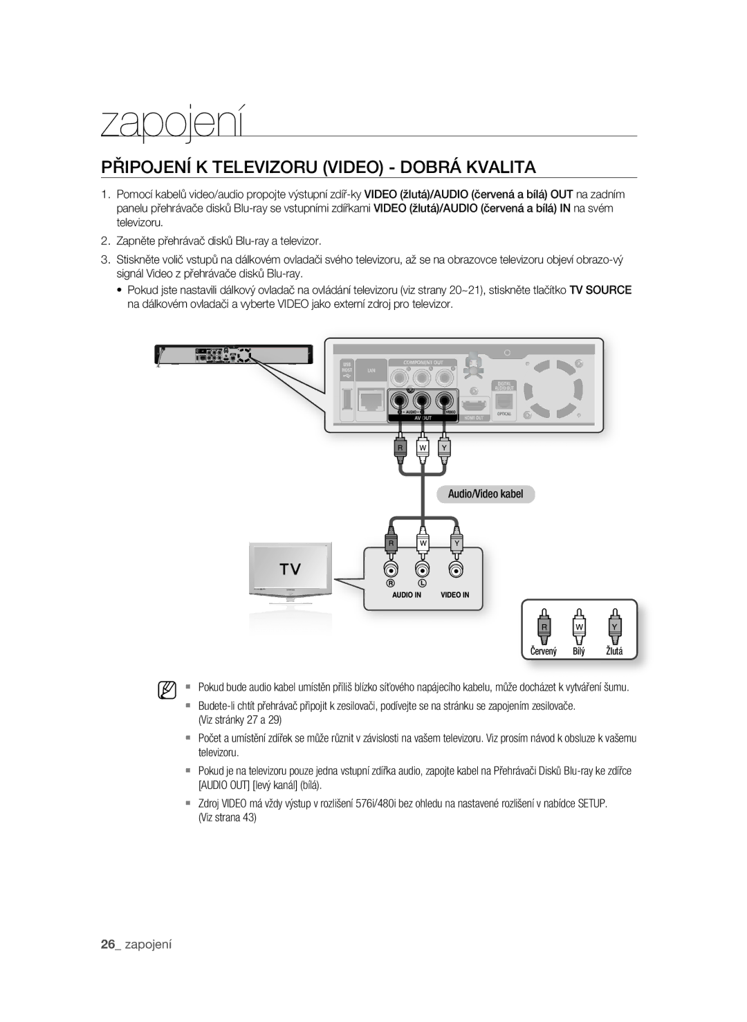 Samsung BD-P1600A/EDC manual PřIPoJEní K TELEVIZorU VIDEo DoBrá KVaLITa, Červený Bílý žlutá 