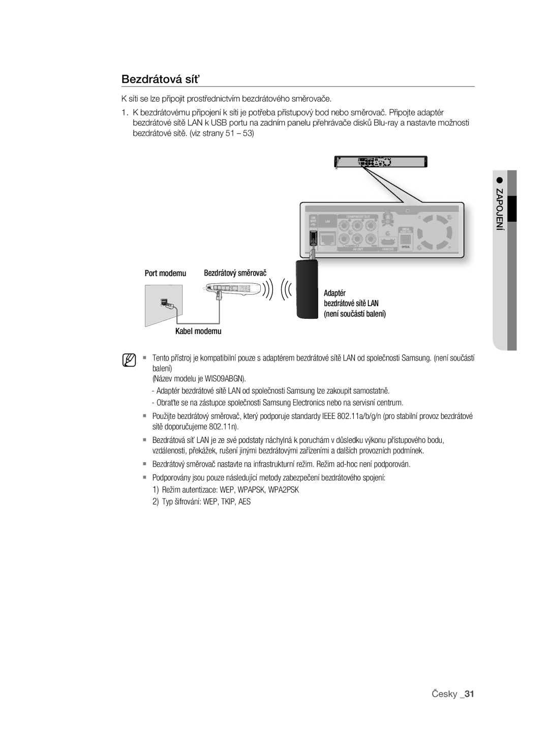 Samsung BD-P1600A/EDC manual Bezdrátová síť 